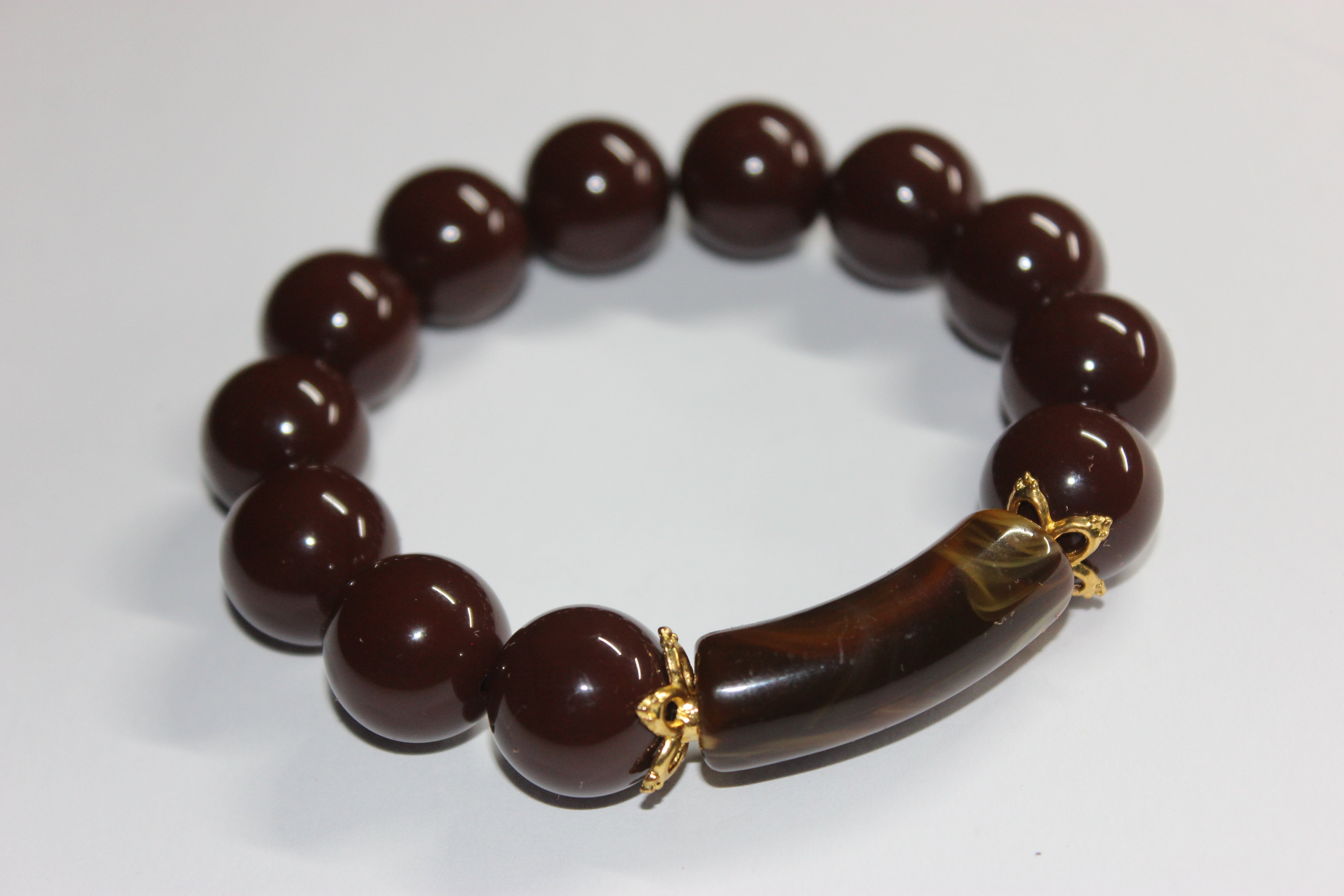 Chocolate Brown w/ Gold Beaded Bracelet