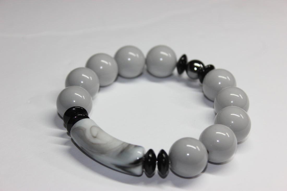Shades Of Marble Grey & Black Beaded Bracelet