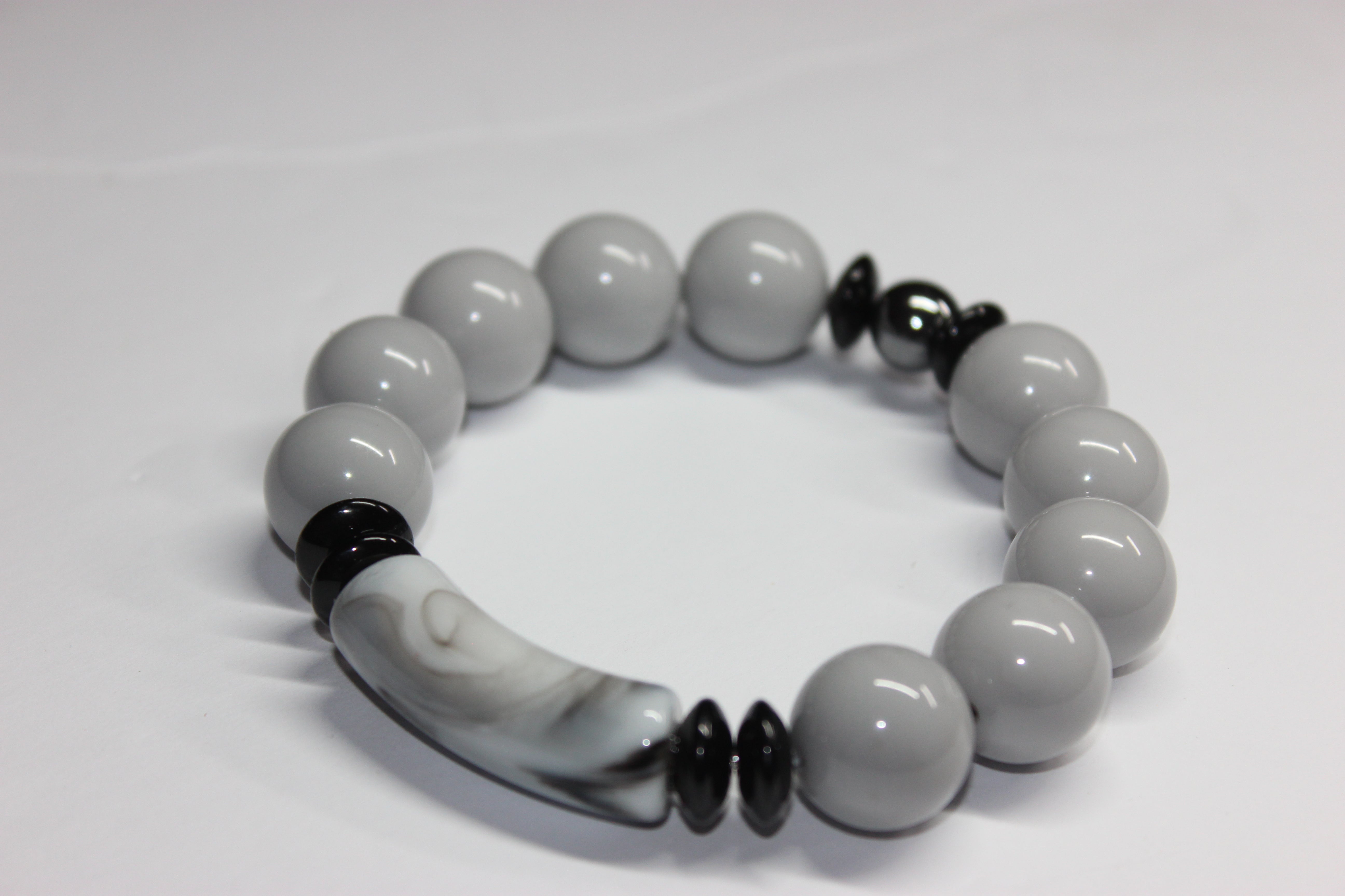 Shades Of Marble Grey & Black Beaded Bracelet