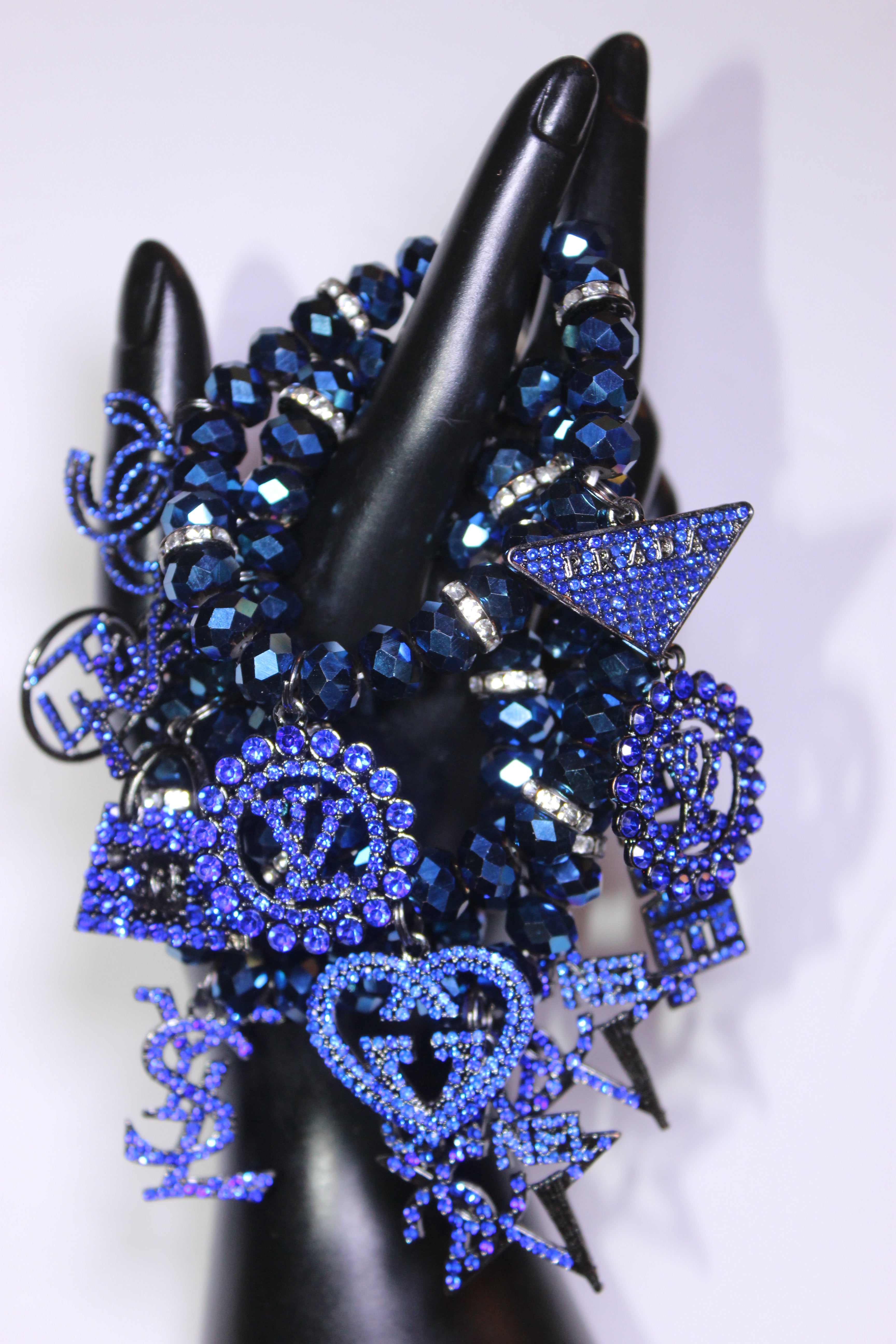 4 Piece Electric Blue Crystal Charm Bracelet Set