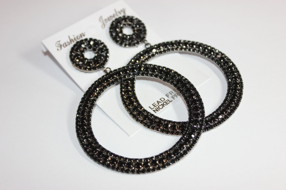 Black Rhinestone Hoop Earrings