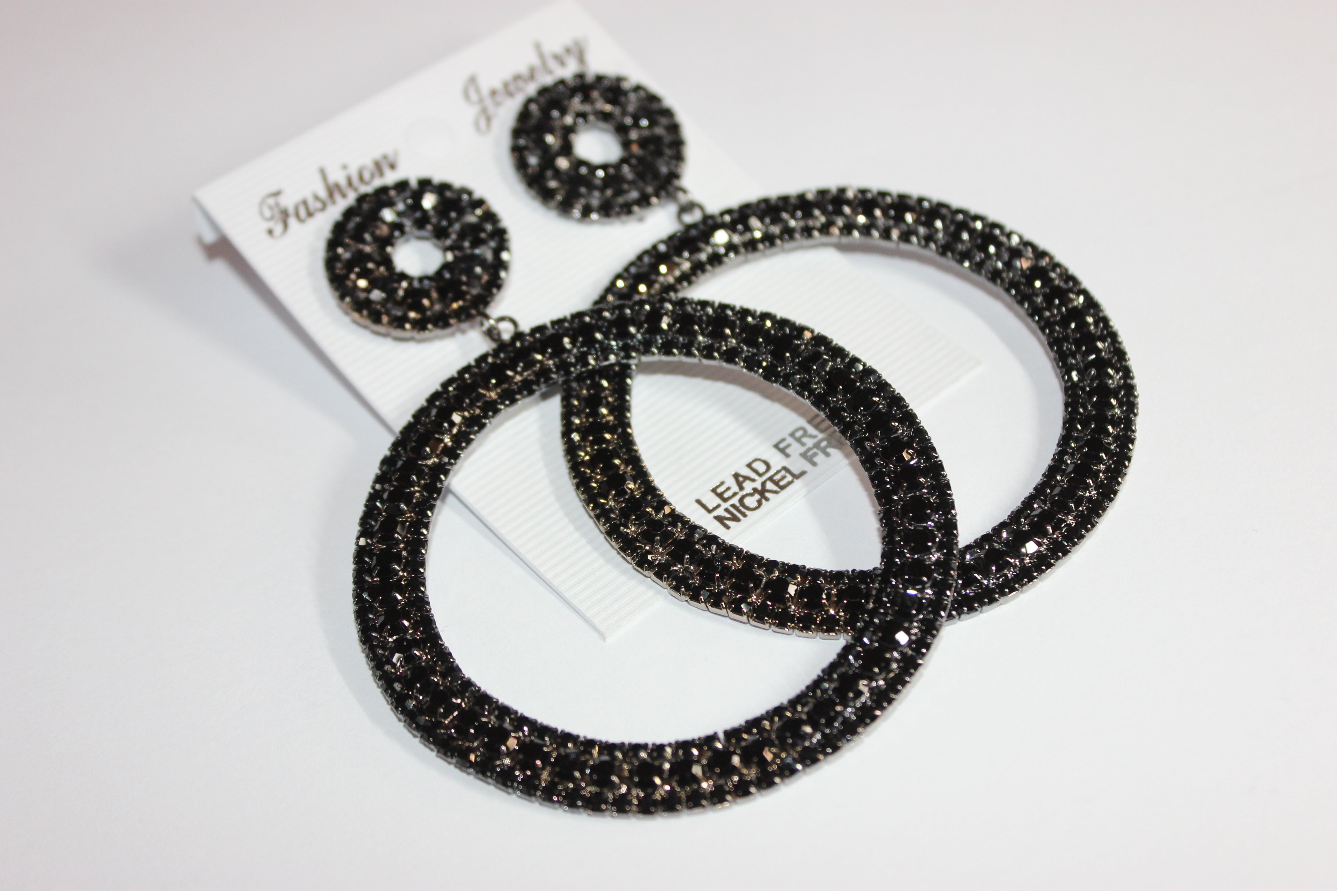 Black Rhinestone Hoop Earrings