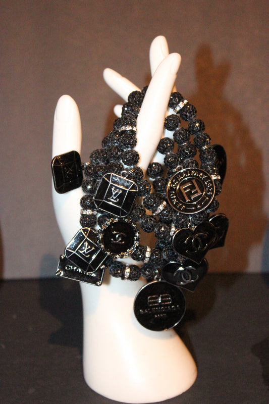 4 Piece Black Rhinestone Charm Bracelet Set
