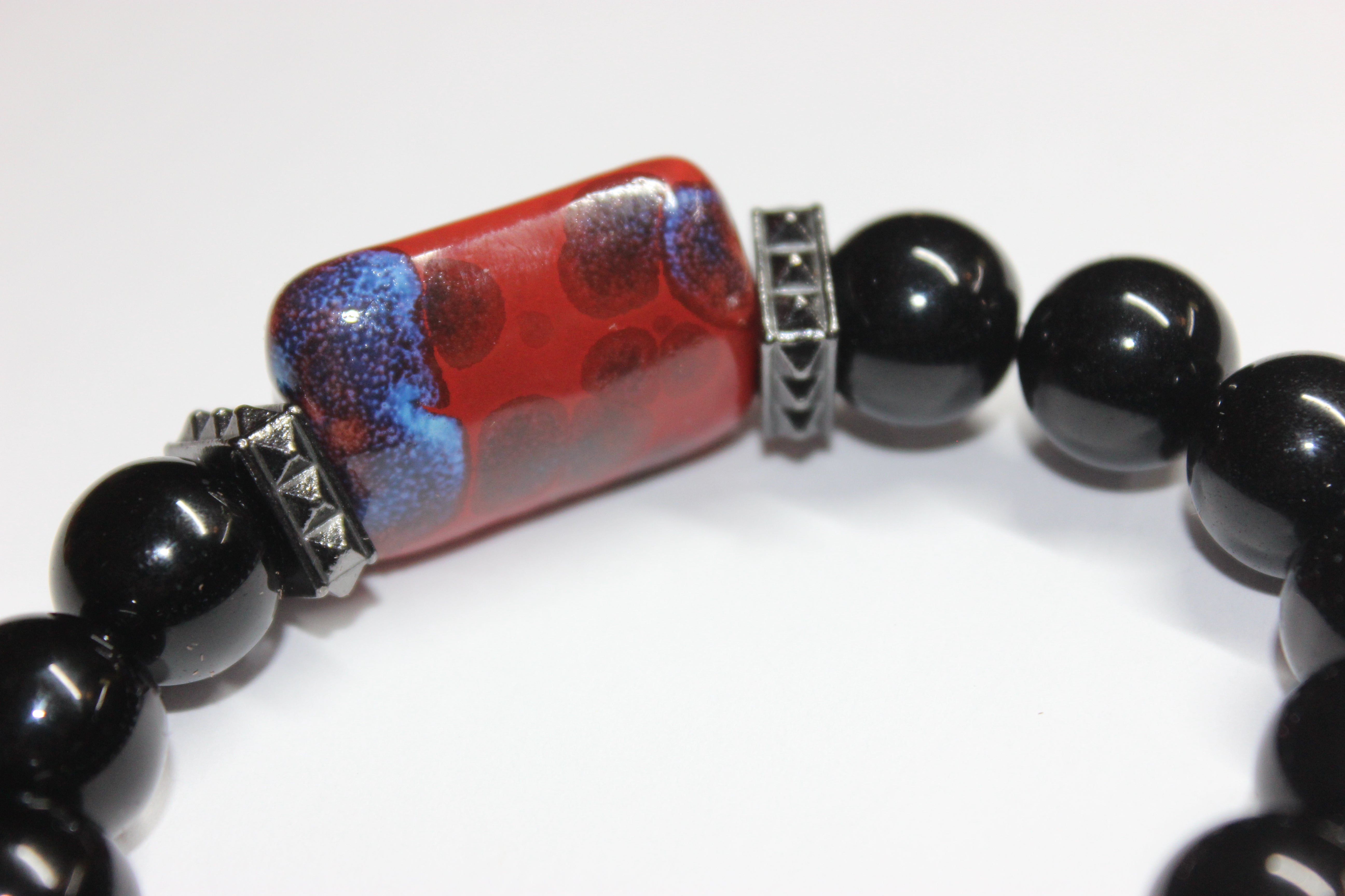 Black & Red/Blue Beaded Bracelet