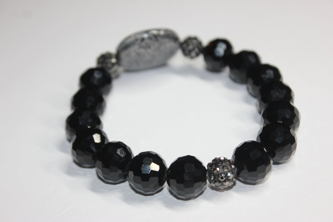 Black Ice & Grey Beaded Bracelet
