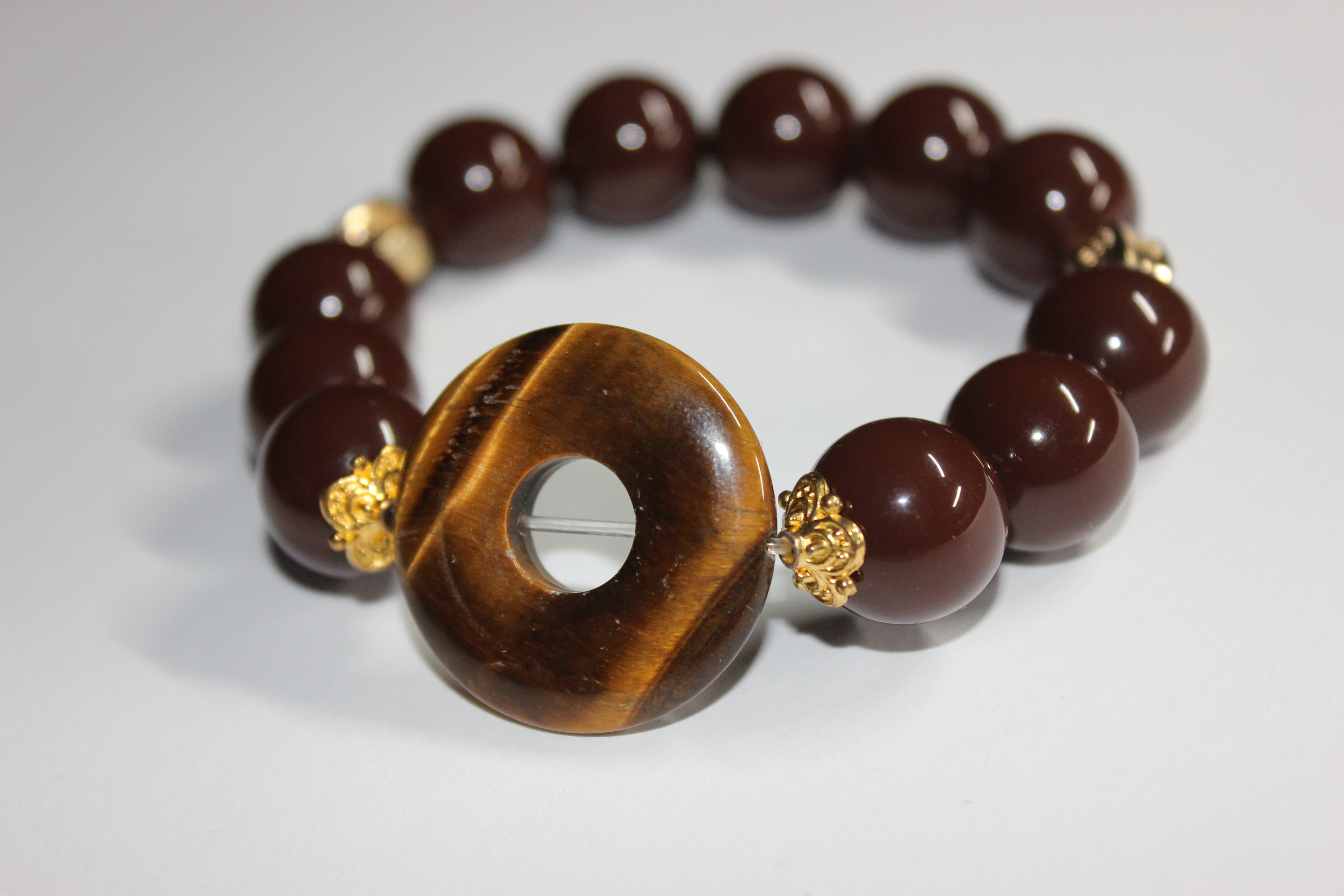 Chocolate Tiger Eye w/ Gold Beaded Bracelet