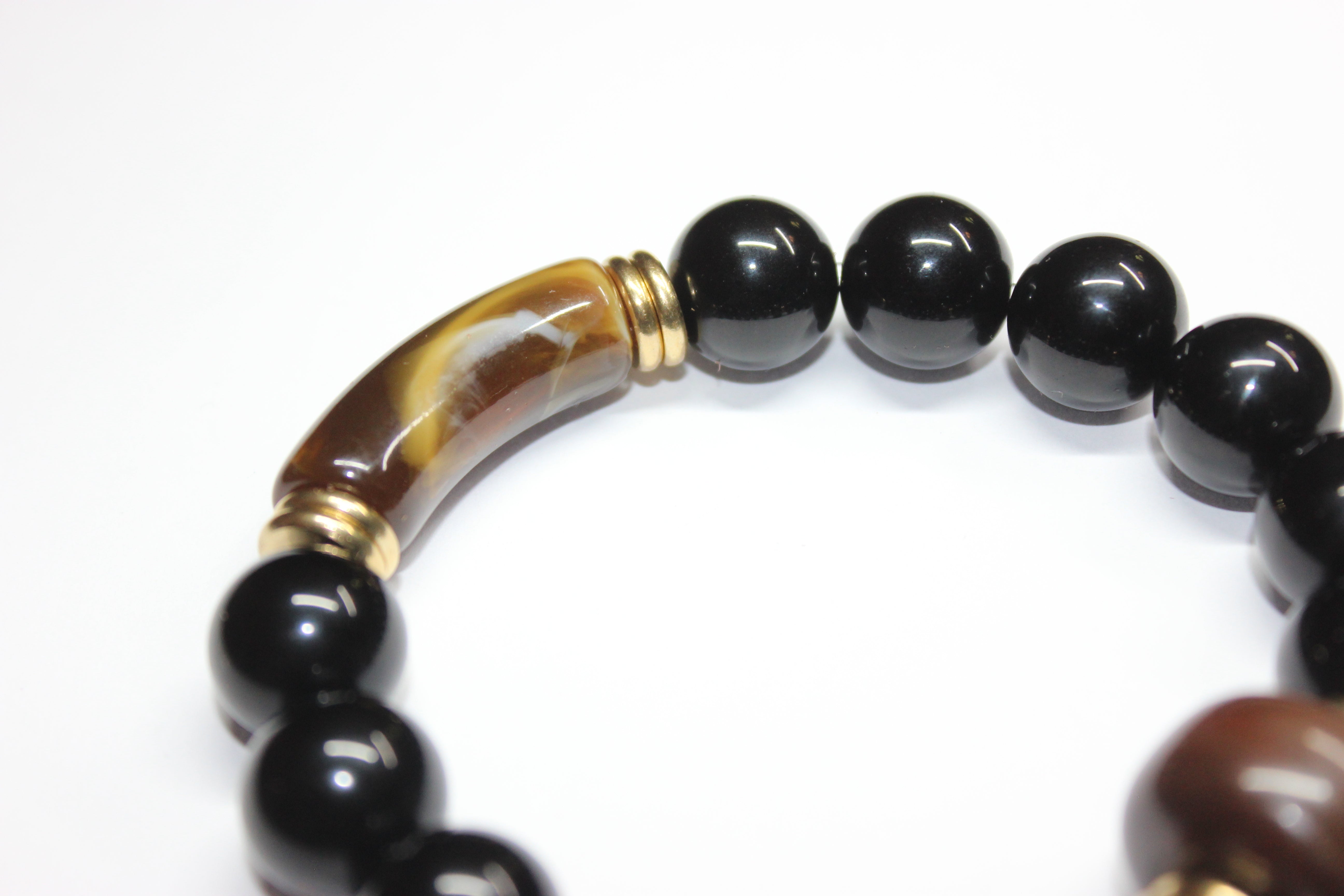 Black & Brown w/ Gold Beaded Bracelet