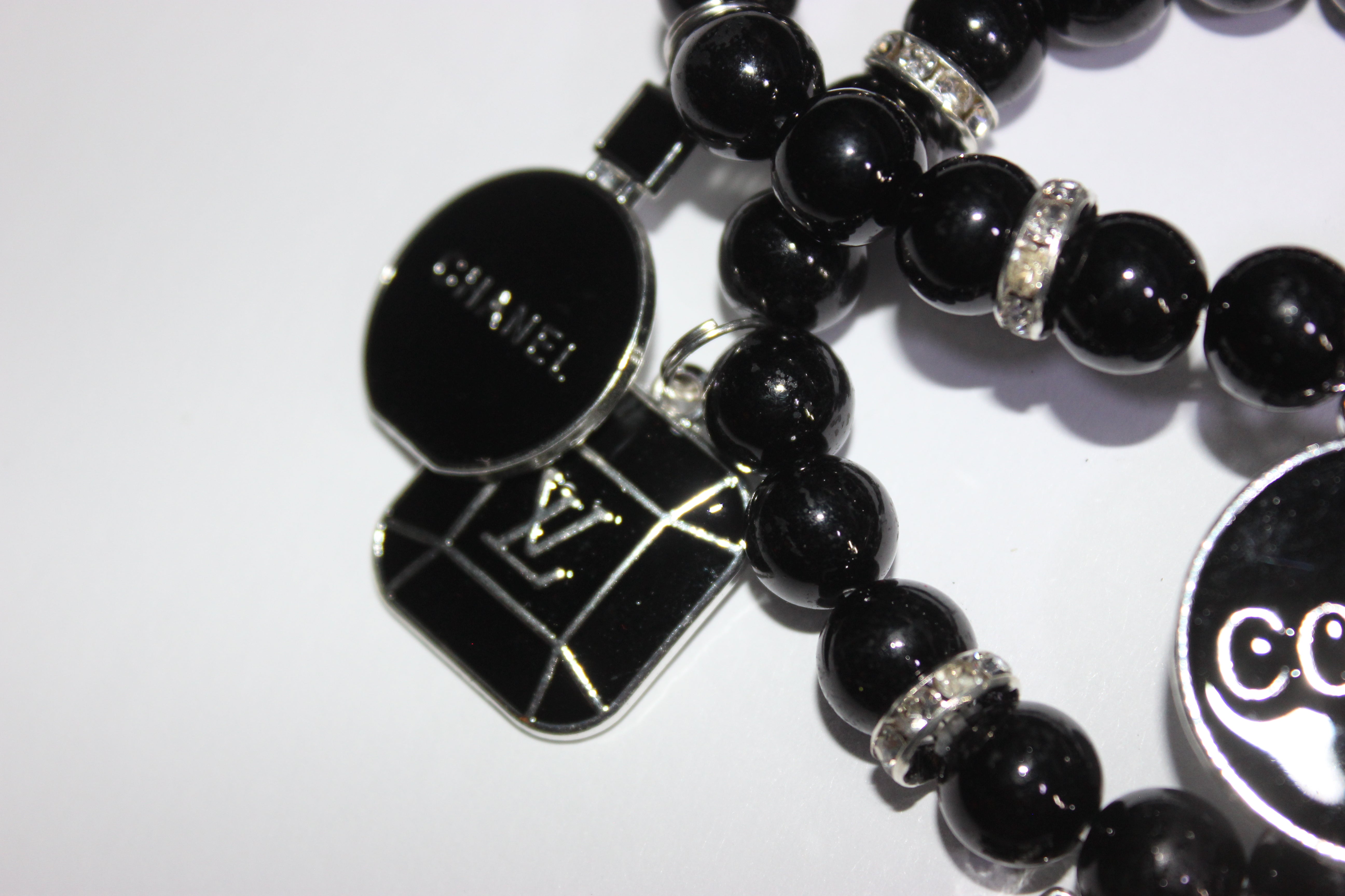 2 piece Black & Silver Beaded Charm Bracelet Set