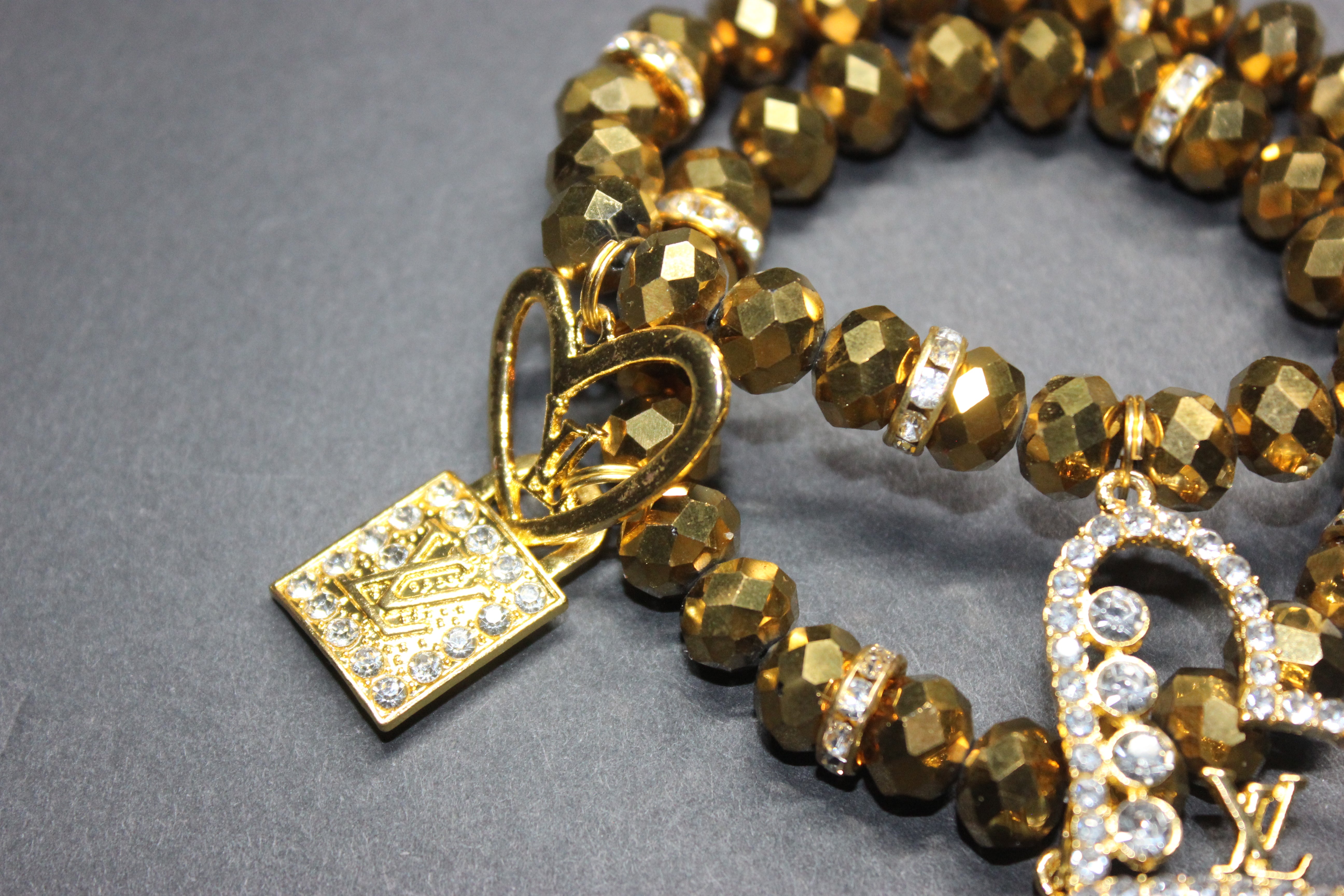 2 Piece Gold Crystal Charm Bracelet Set