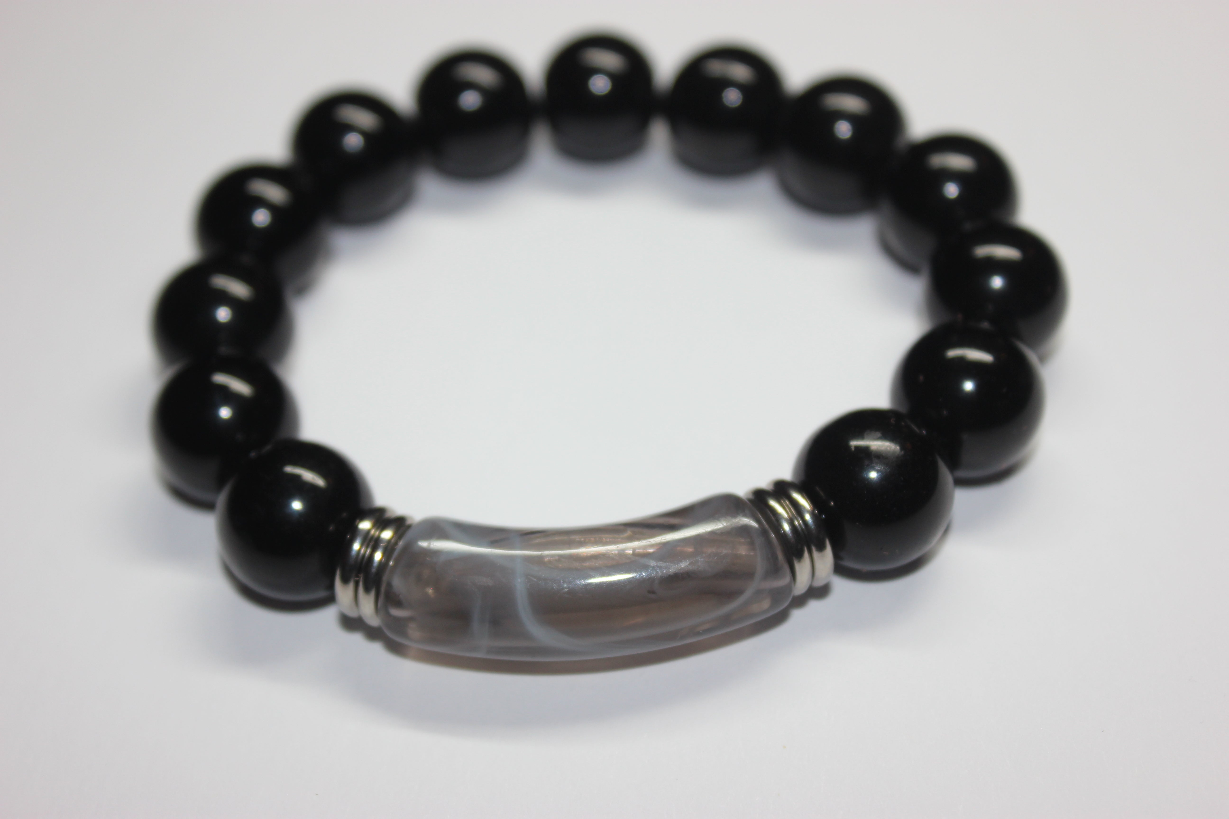 Black Grey & Silver Beaded Bracelet