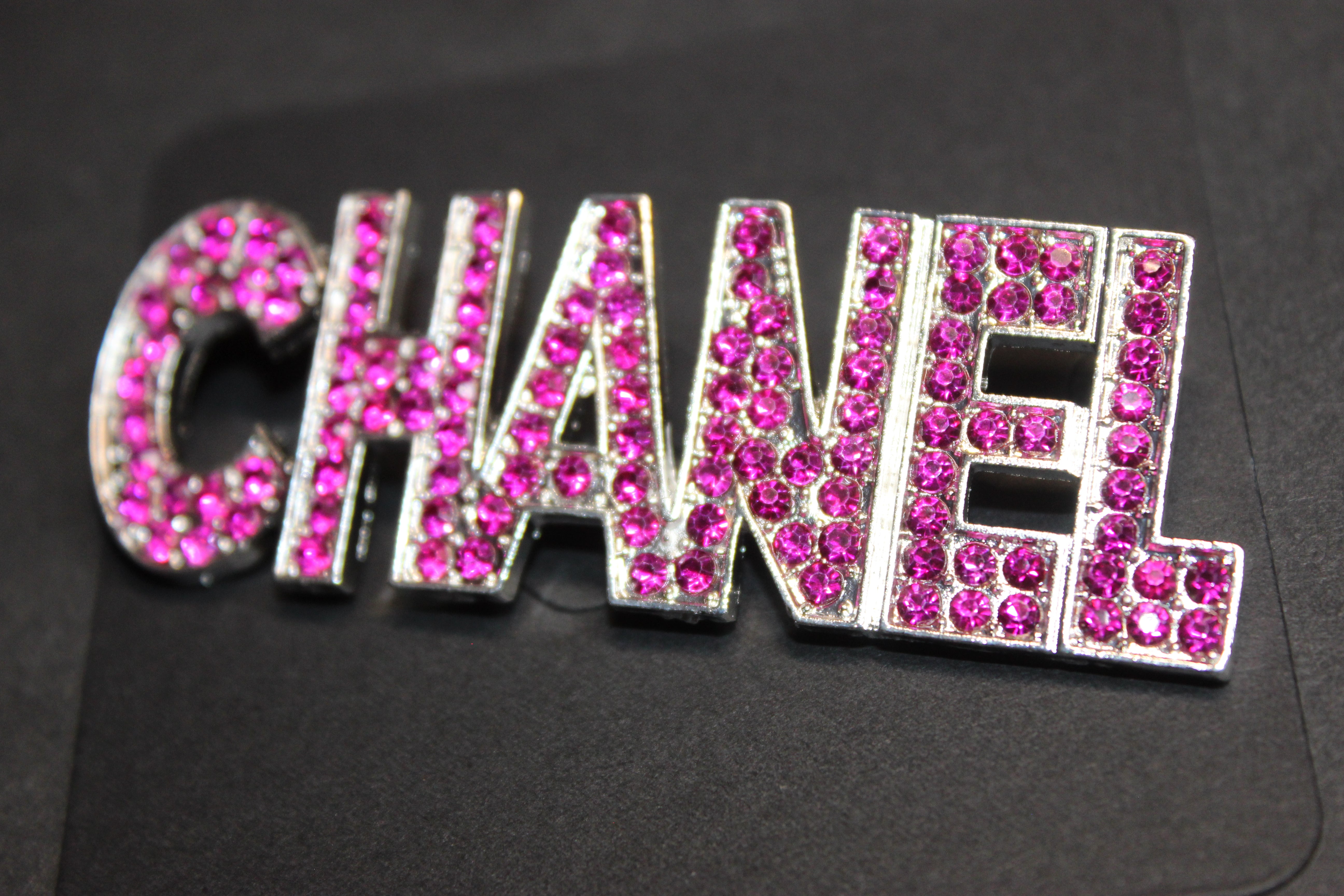 Hot Pink & Silver Rhinestone Brooch Pin