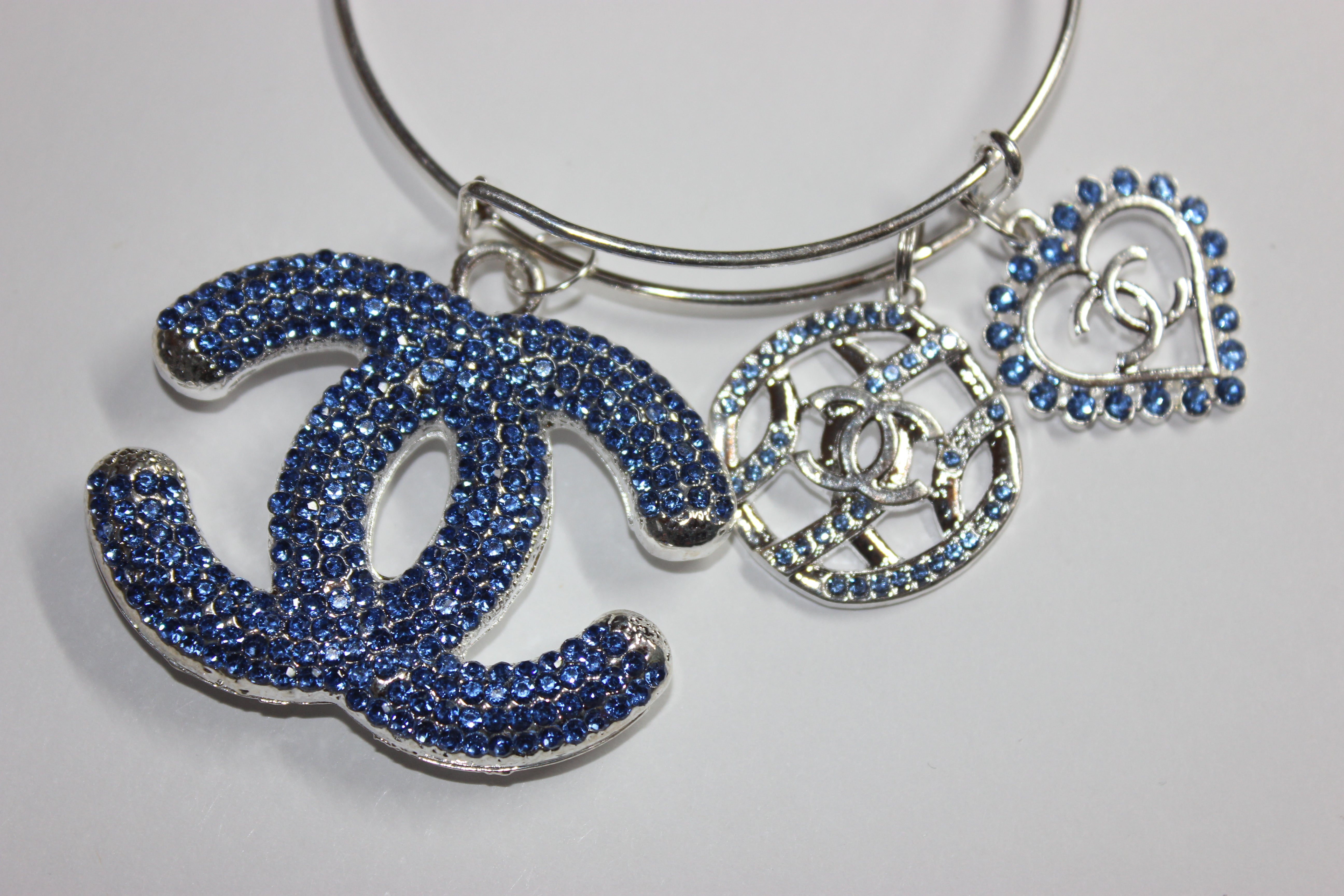 Blue & Silver Rhinestone Charm Bangle