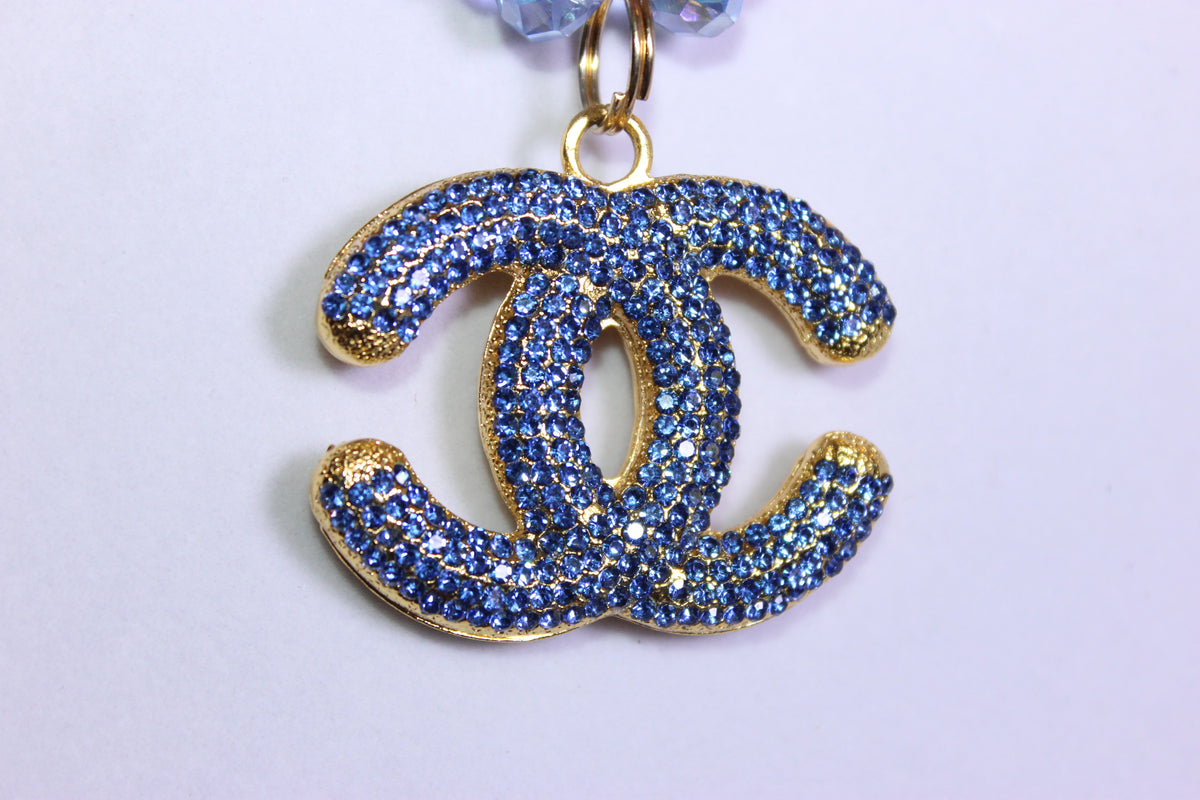 Light Blue Stonewashed Pearl & Rhinestone Charm Necklace & Earrings Set (Gold)