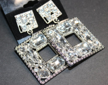Clear Rhinestone & Silver Post Earrings