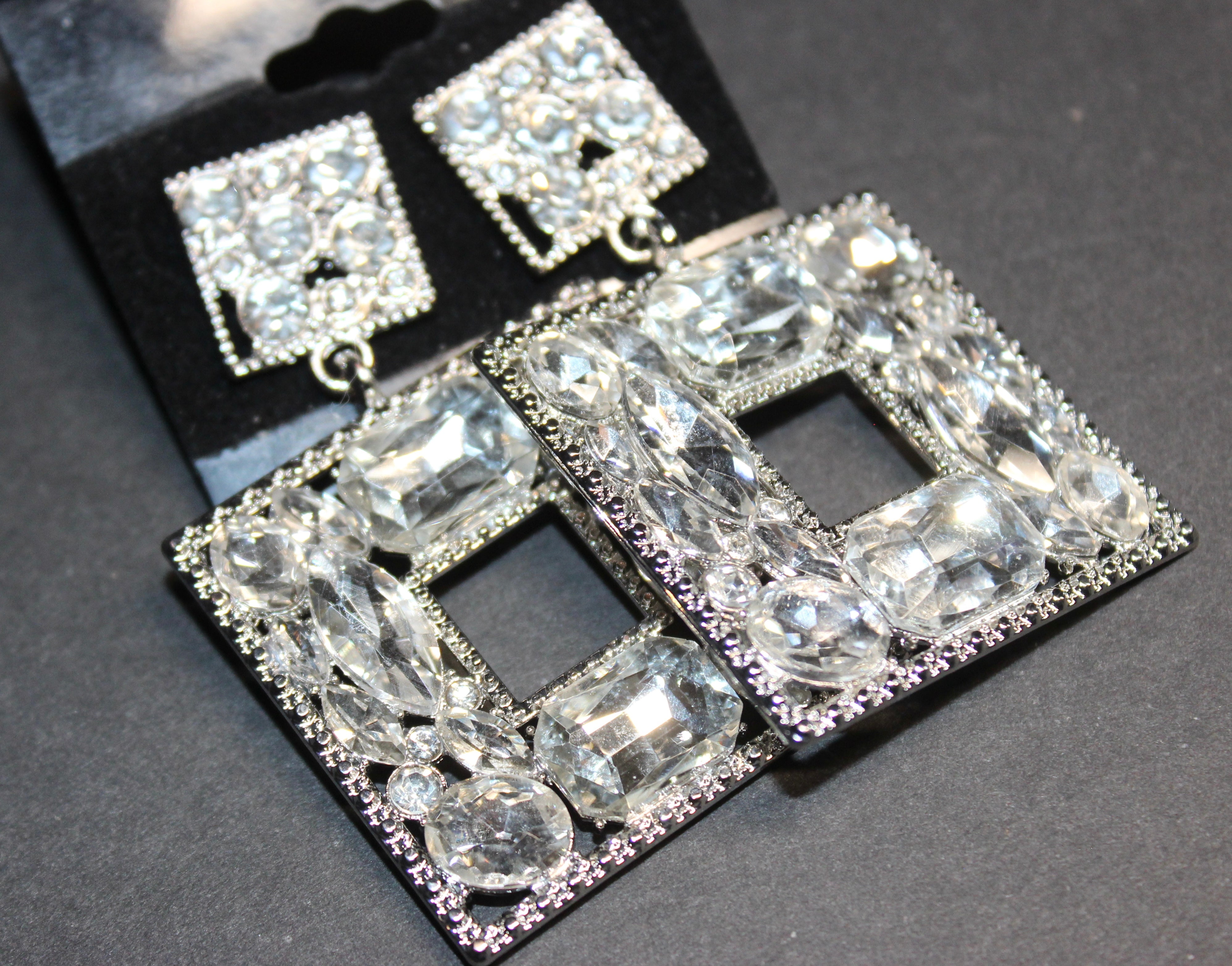 Clear Rhinestone & Silver Post Earrings