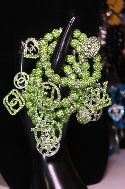 4 Piece Lime Green & Silver Charm Bracelet Set