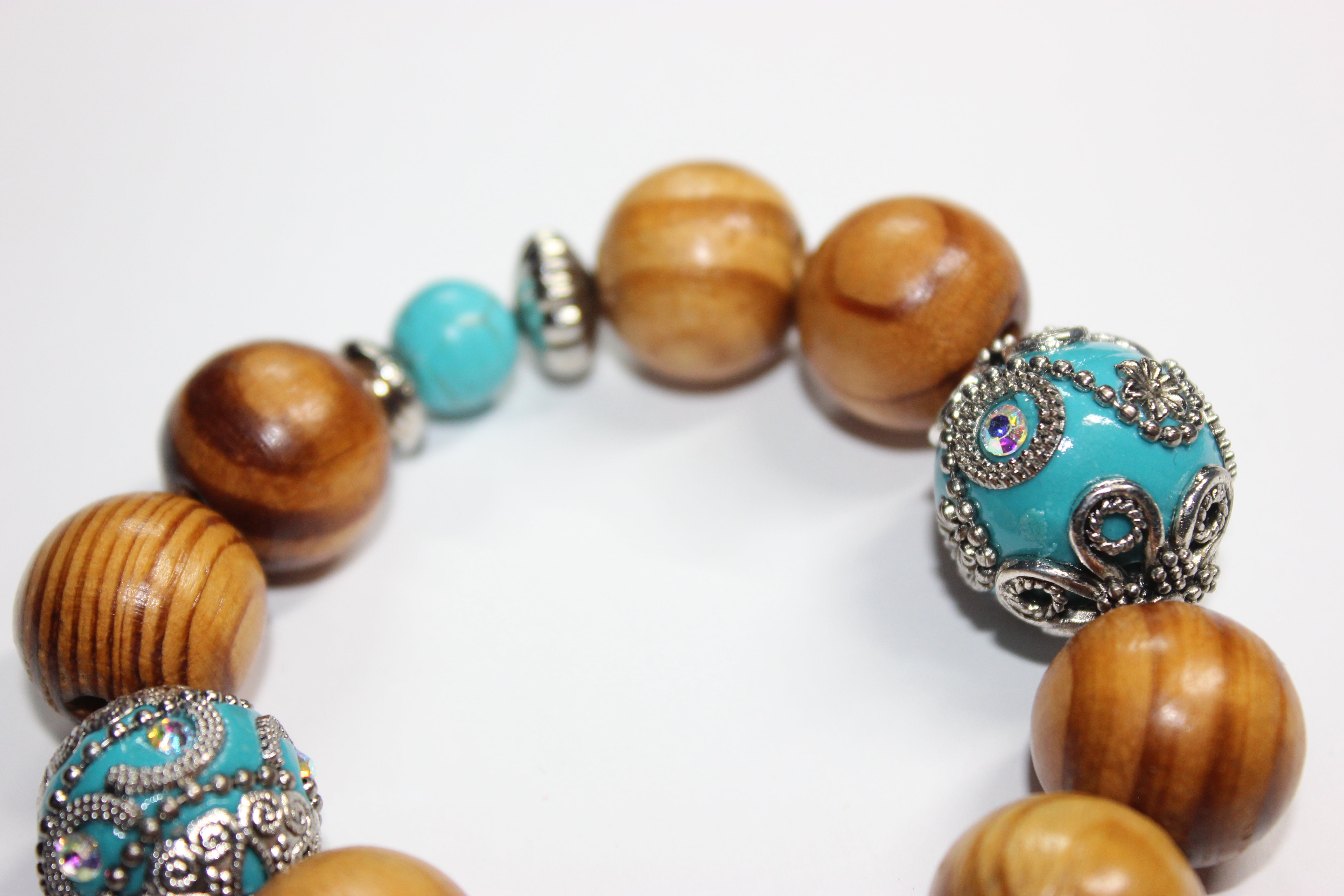 Wood & Turquoise Beaded Bracelet