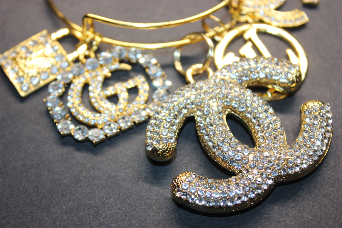 5 Charm Gold Bangle Bracelet