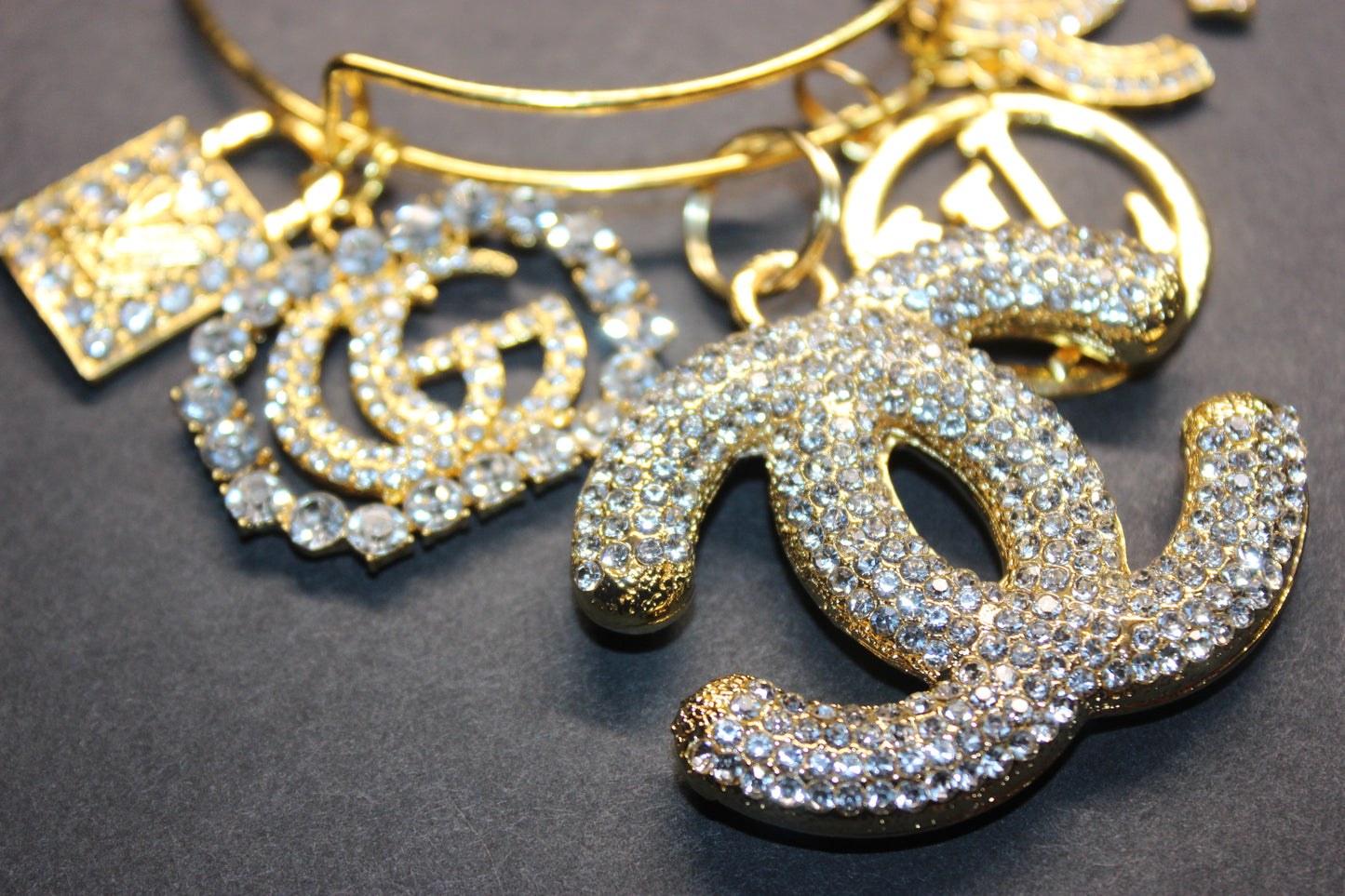 5 Charm Gold Bangle Bracelet