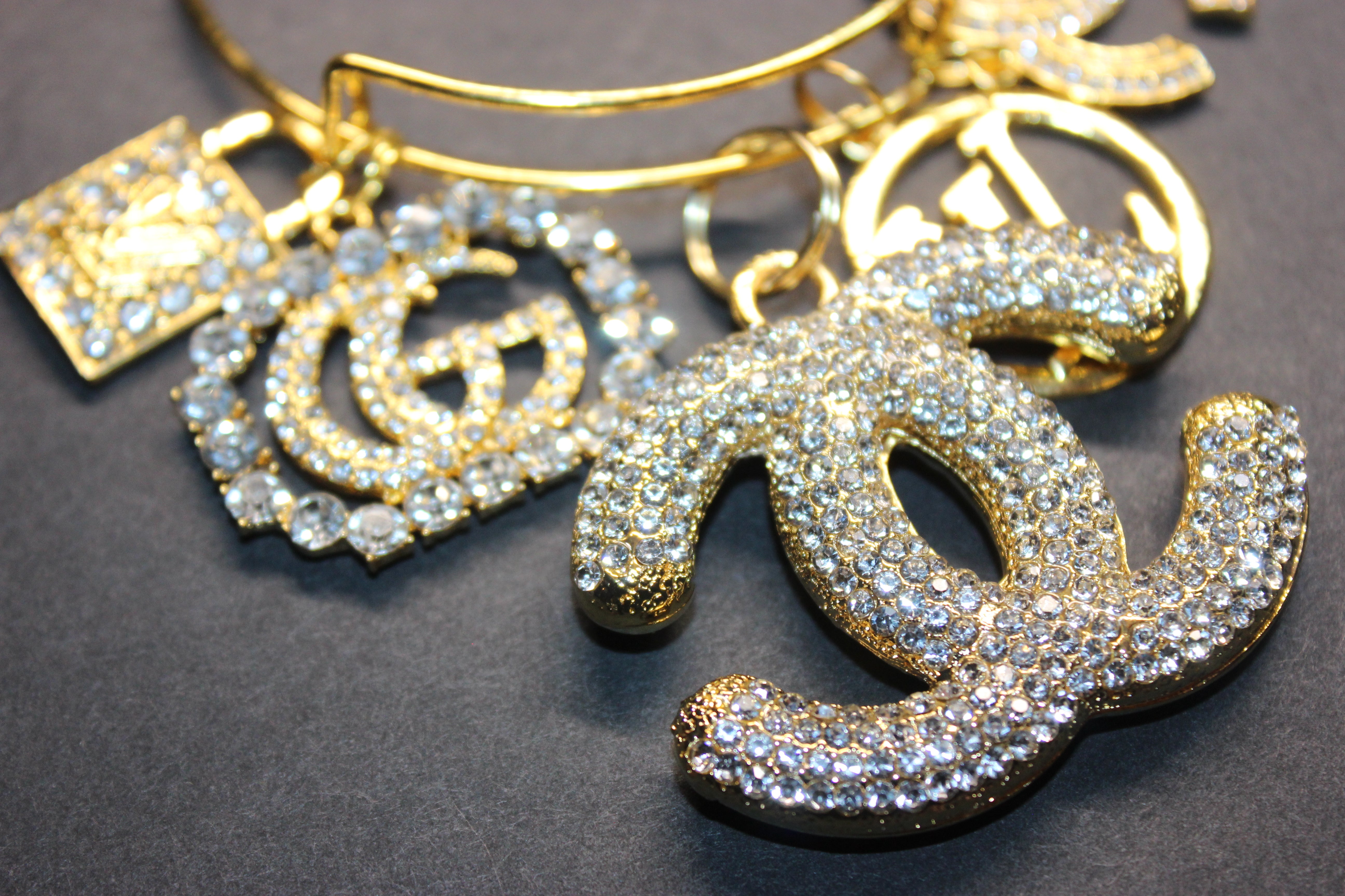 5 Charm Gold Bangle Bracelet
