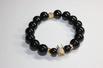 💪🏽MENSWEAR💪🏽 Black & Gold Upright Crown Bracelet
