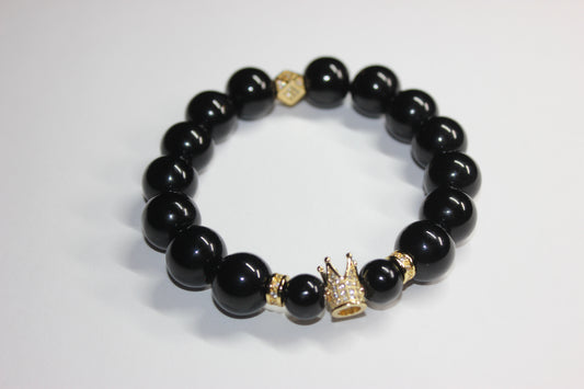 💪🏽MENSWEAR💪🏽 Black & Gold Upright Crown Bracelet