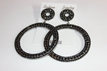 Black Rhinestone Hoop Earrings