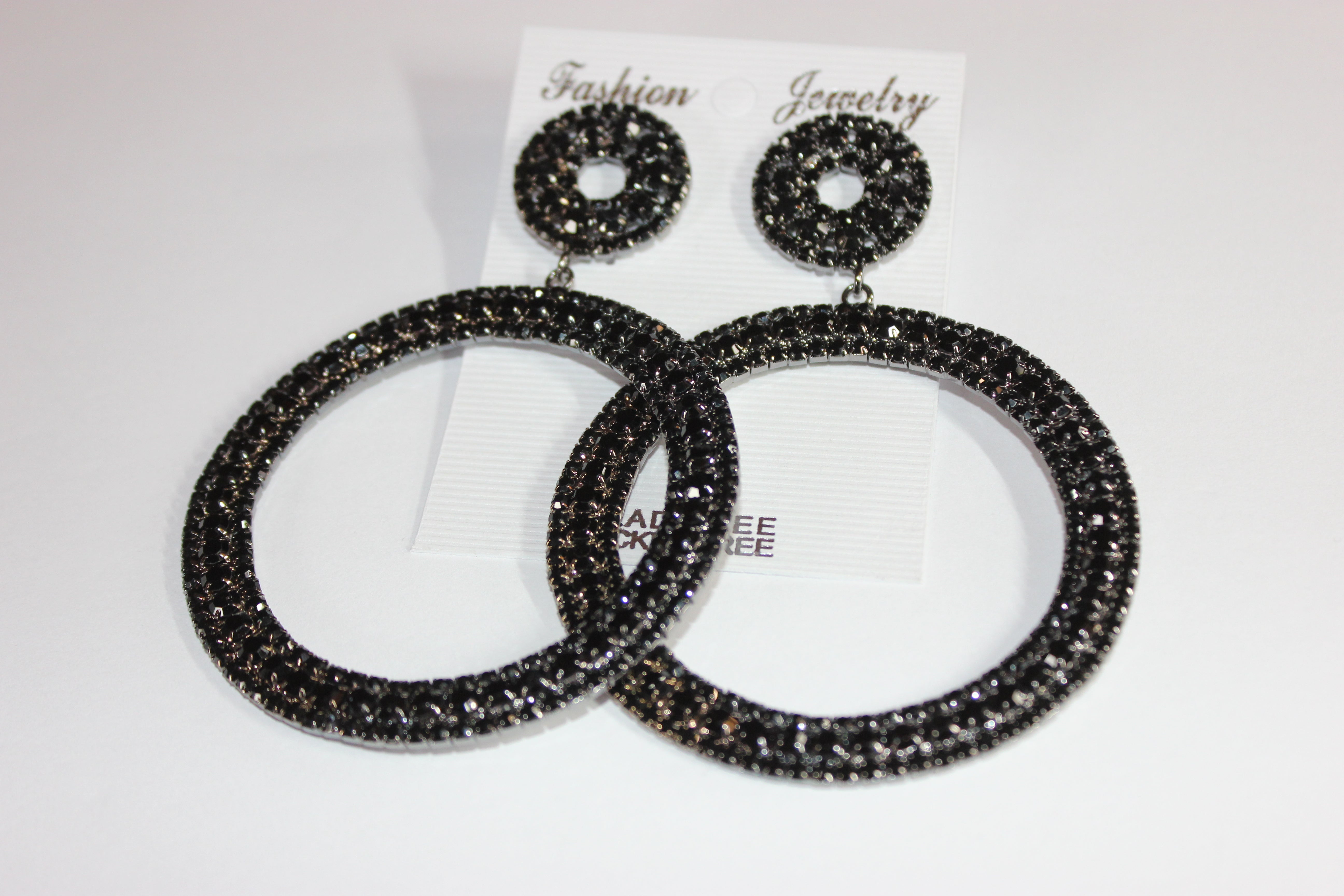 Black Rhinestone Hoop Earrings