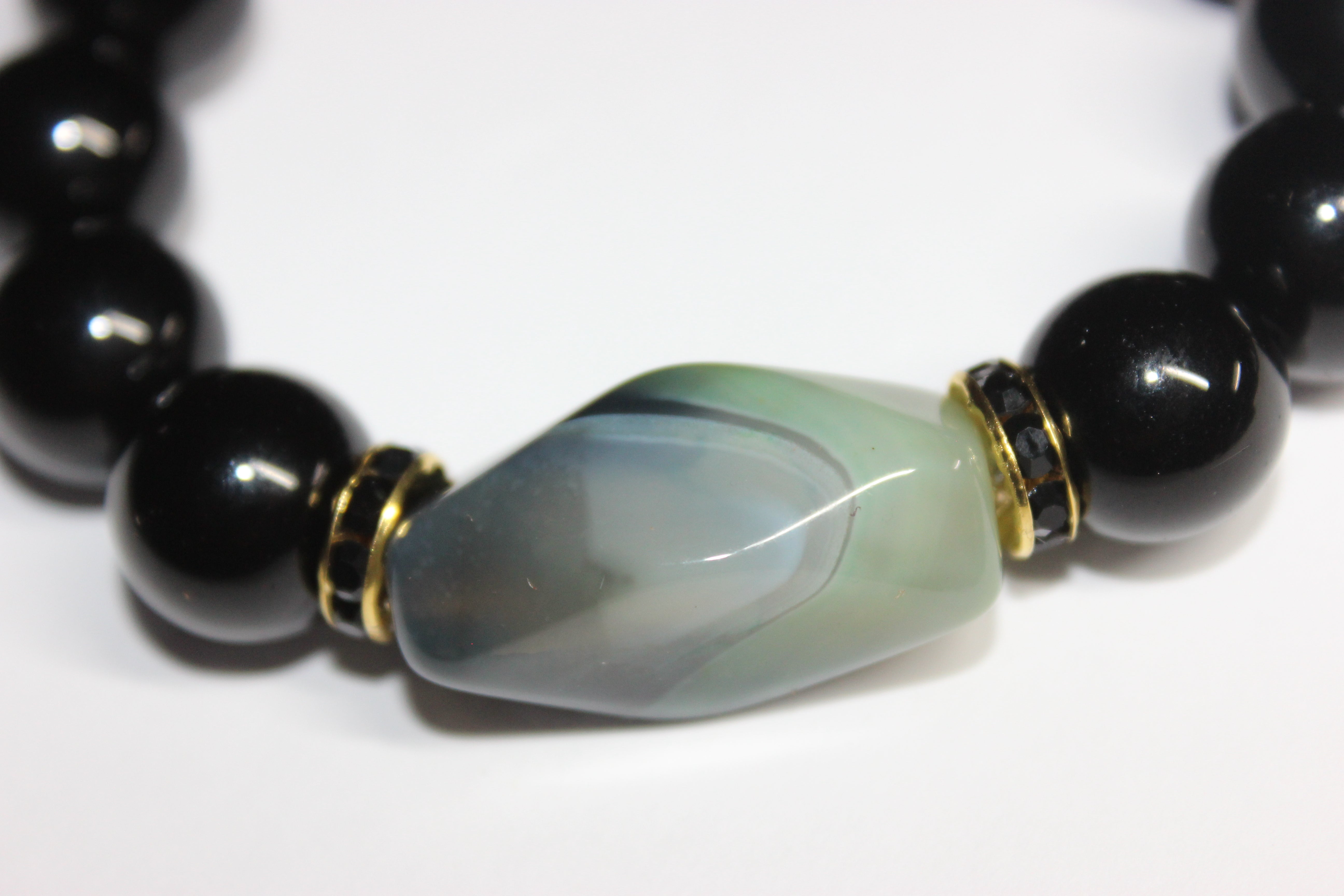 Black Green w/ Gold Beaded Bracelet