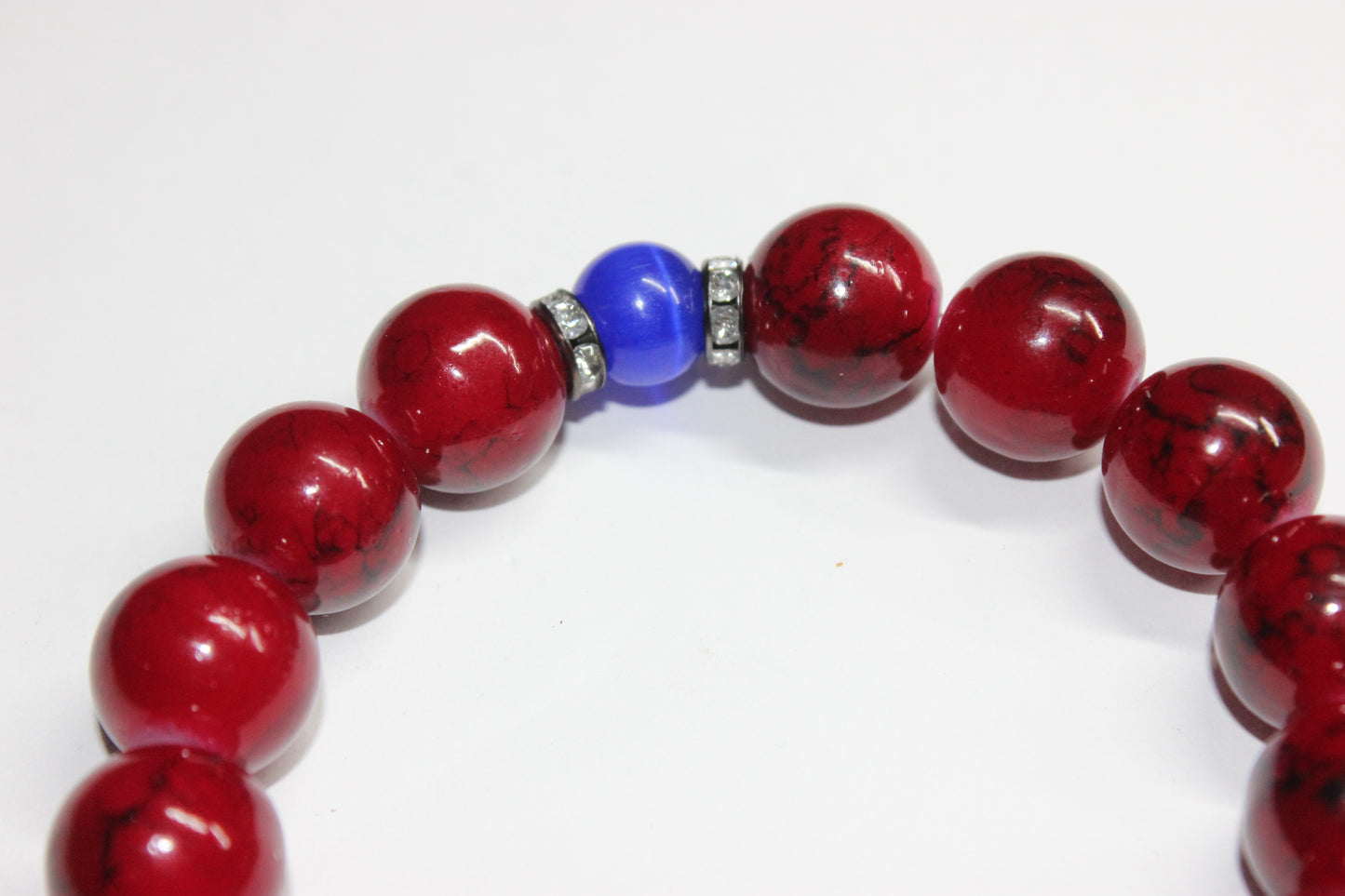 Red & Blue Set In Silver Beaded Bracelet