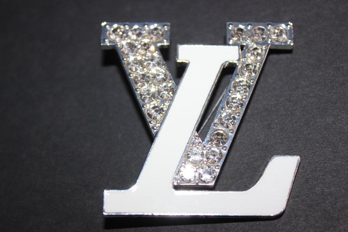 White & Silver Rhinestone Brooch Pin