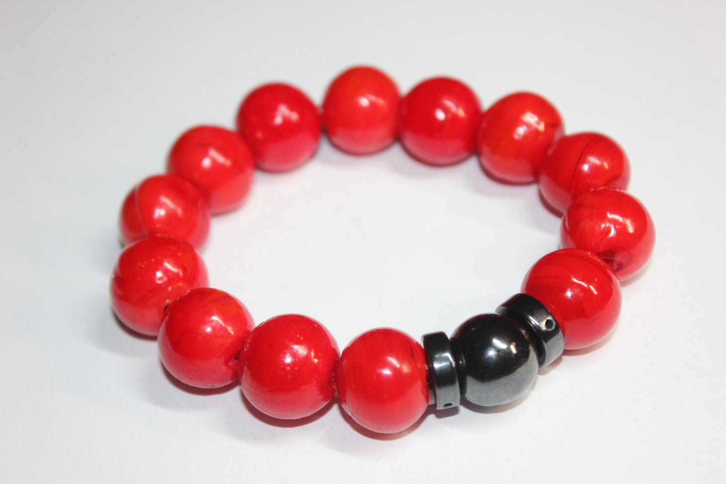 Bright Red & Hematite Ceramic Bracelet 18mm