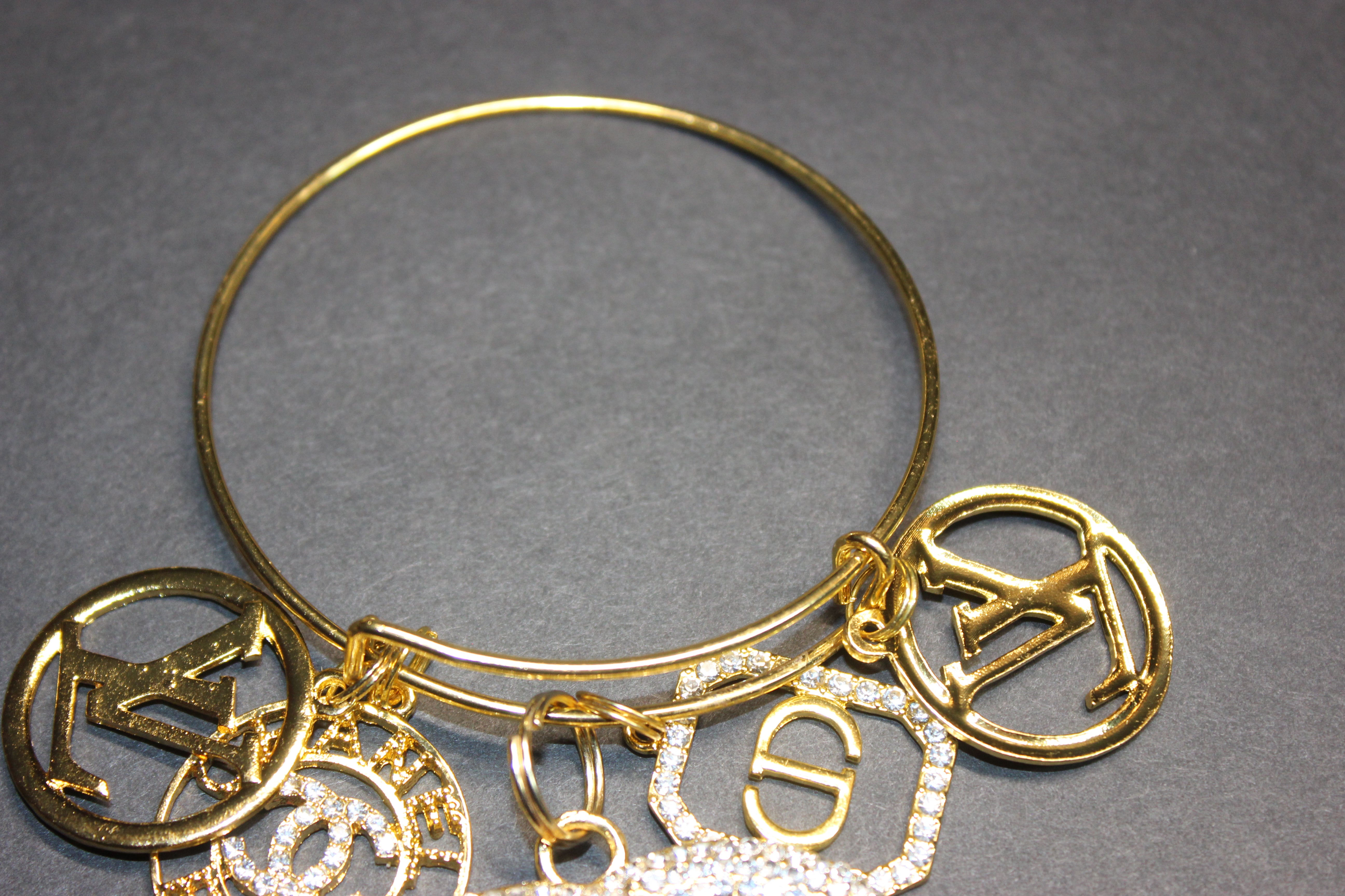 5 Charm Gold Bangle Bracelet