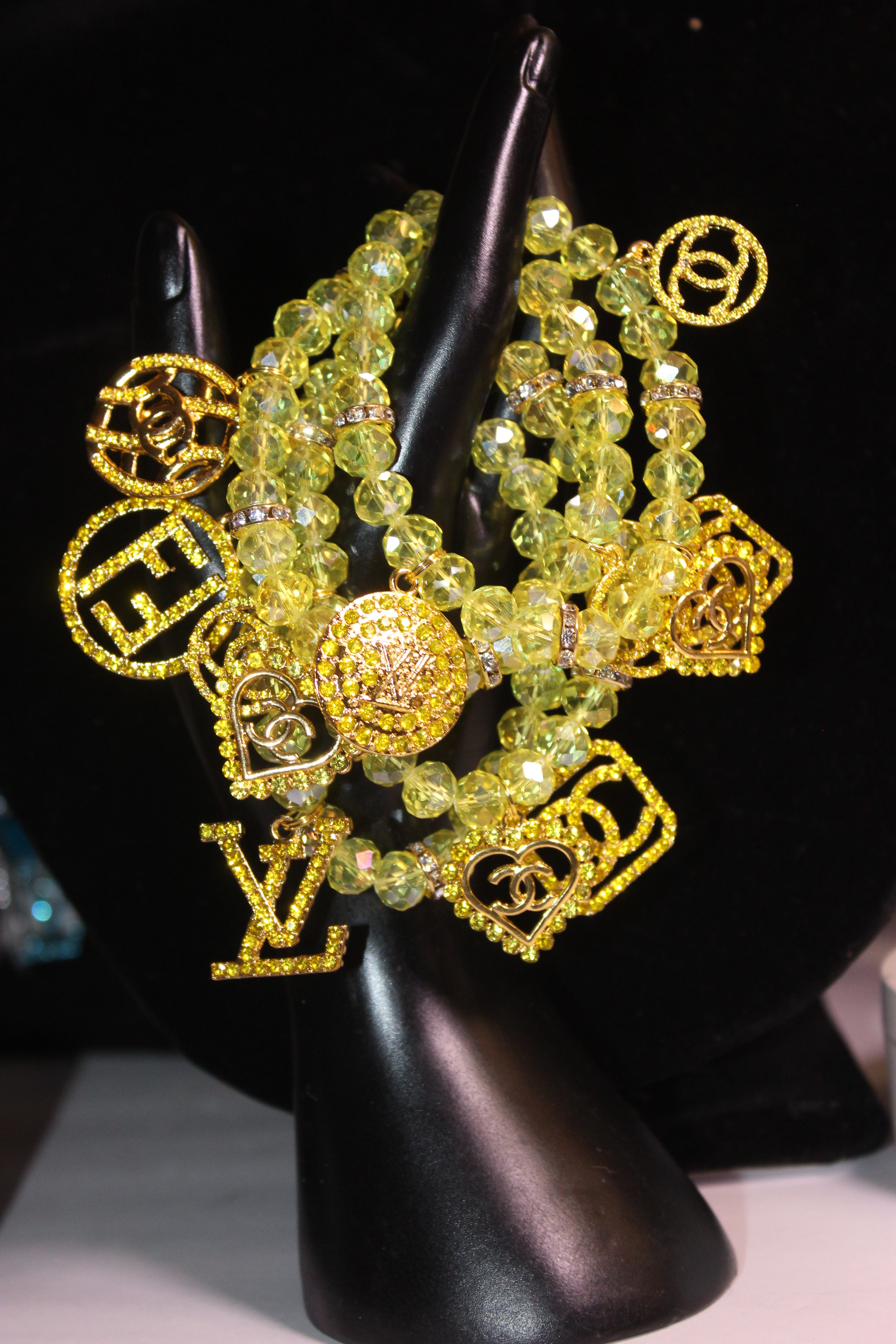 4 Piece Yellow & Gold Crystal Charm Bracelet Set