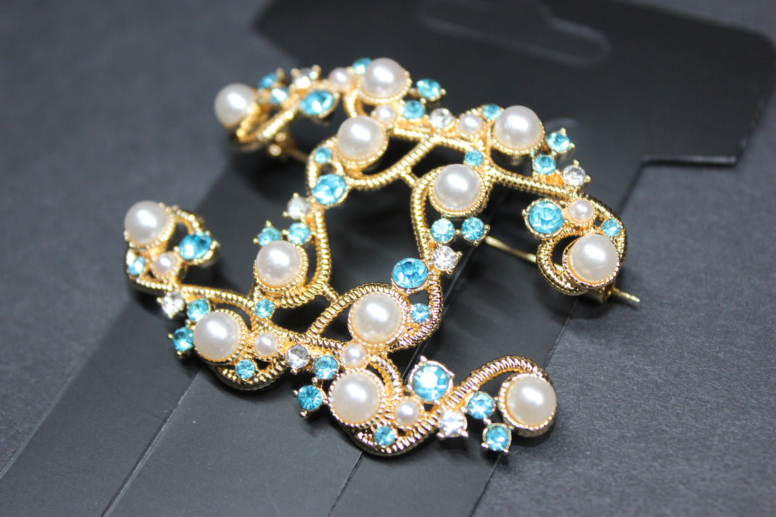 Gold Pearl & Turquoise Brooch Pin