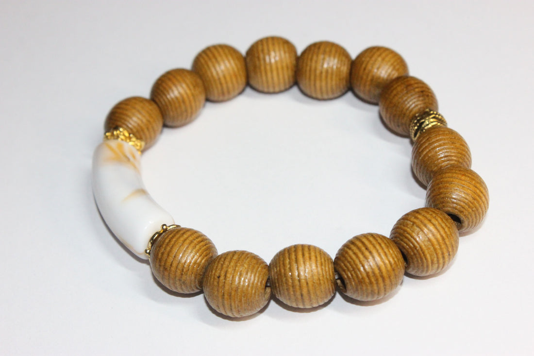 Wooden Bracelet with Natural Smooth Gemstone