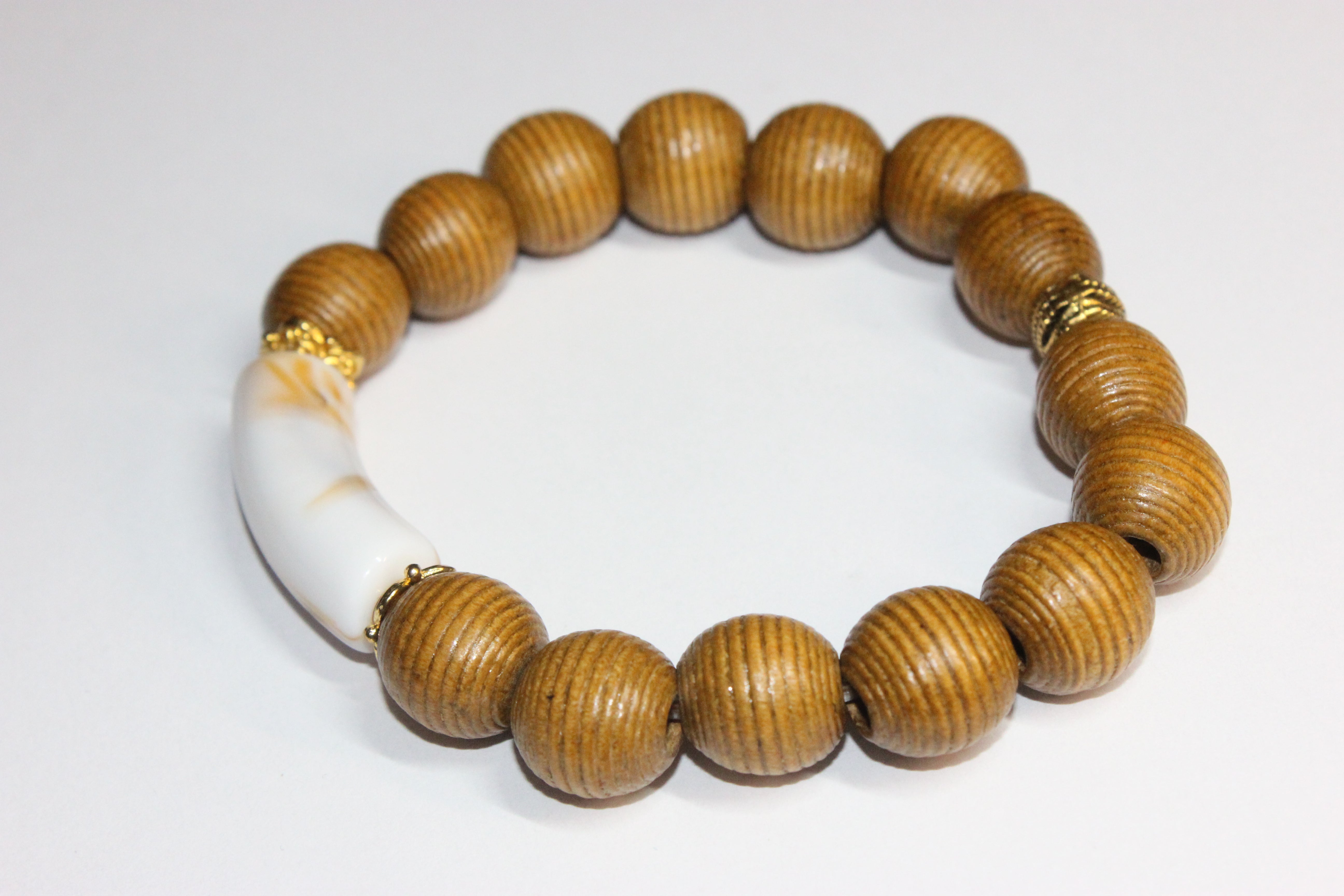 Wooden Bracelet with Natural Smooth Gemstone