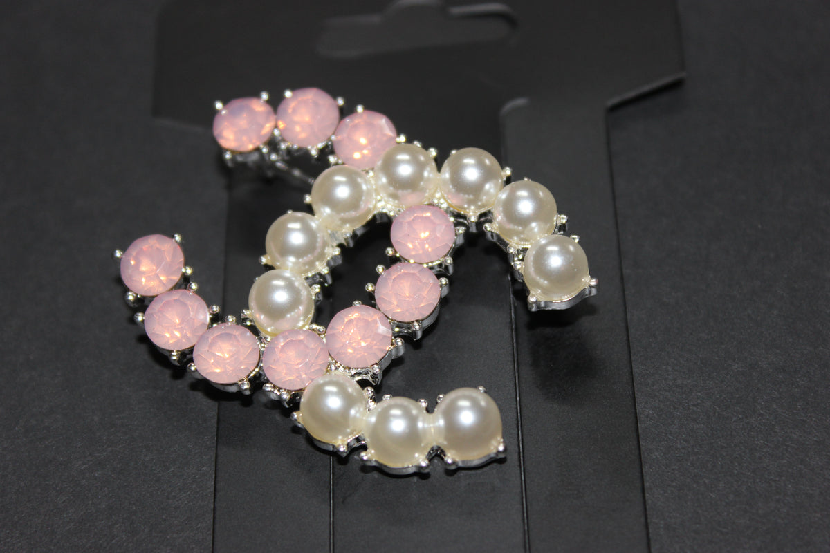 Pink & Pearl Brooch Pin (Silver)