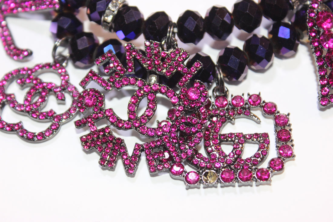 2 Piece Electric Plum/Purple Brilliant Crystal Charm Bracelet Set