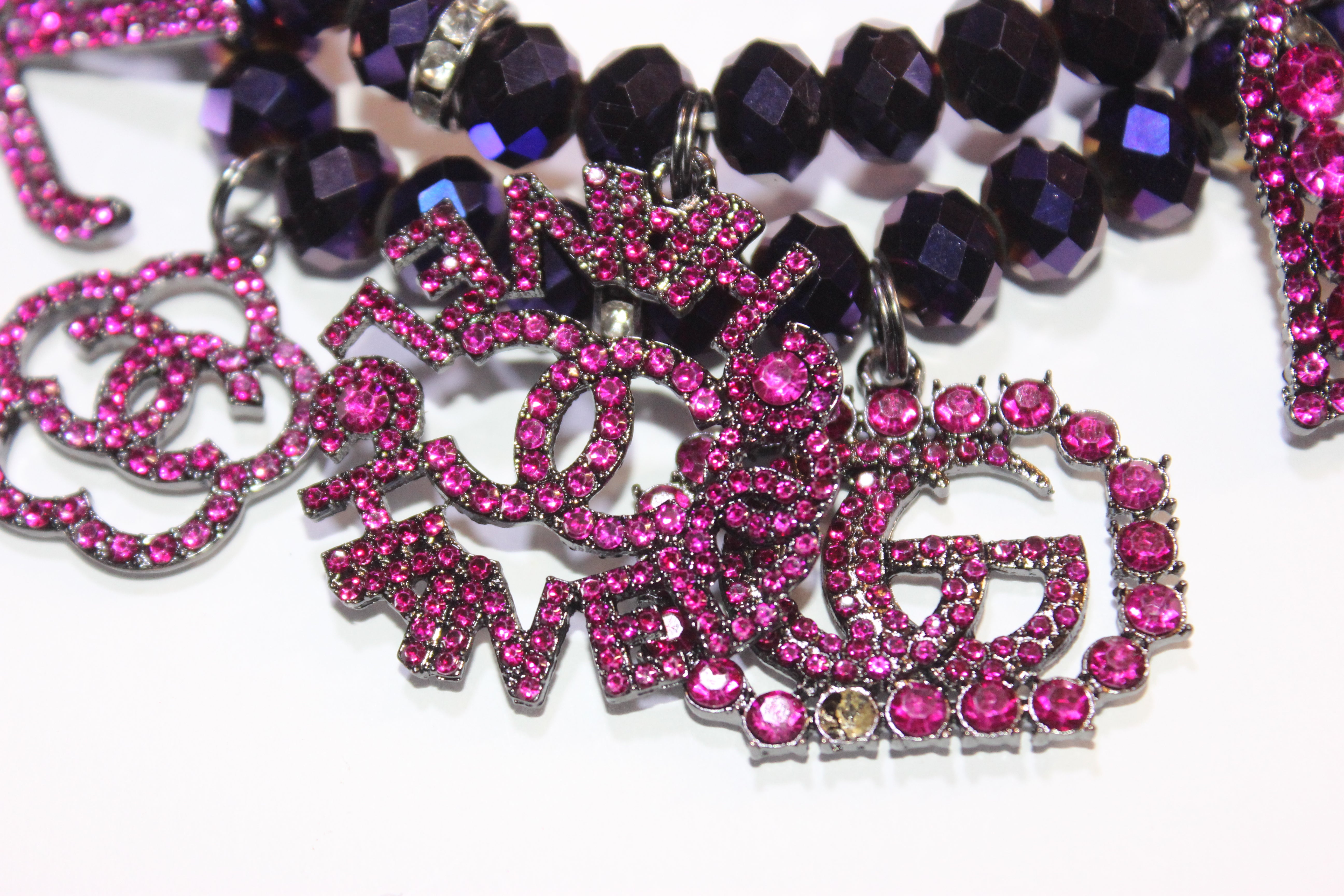2 Piece Electric Plum/Purple Brilliant Crystal Charm Bracelet Set