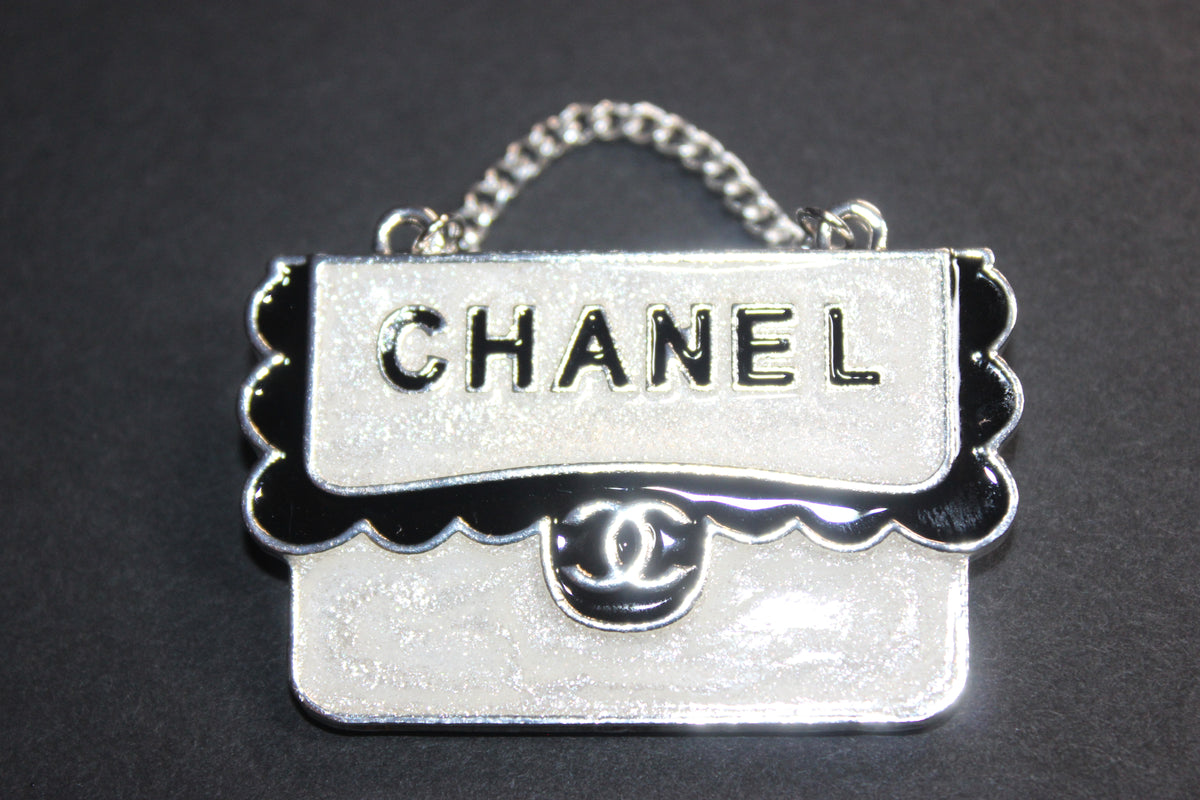White Black & Silver Brooch Pin