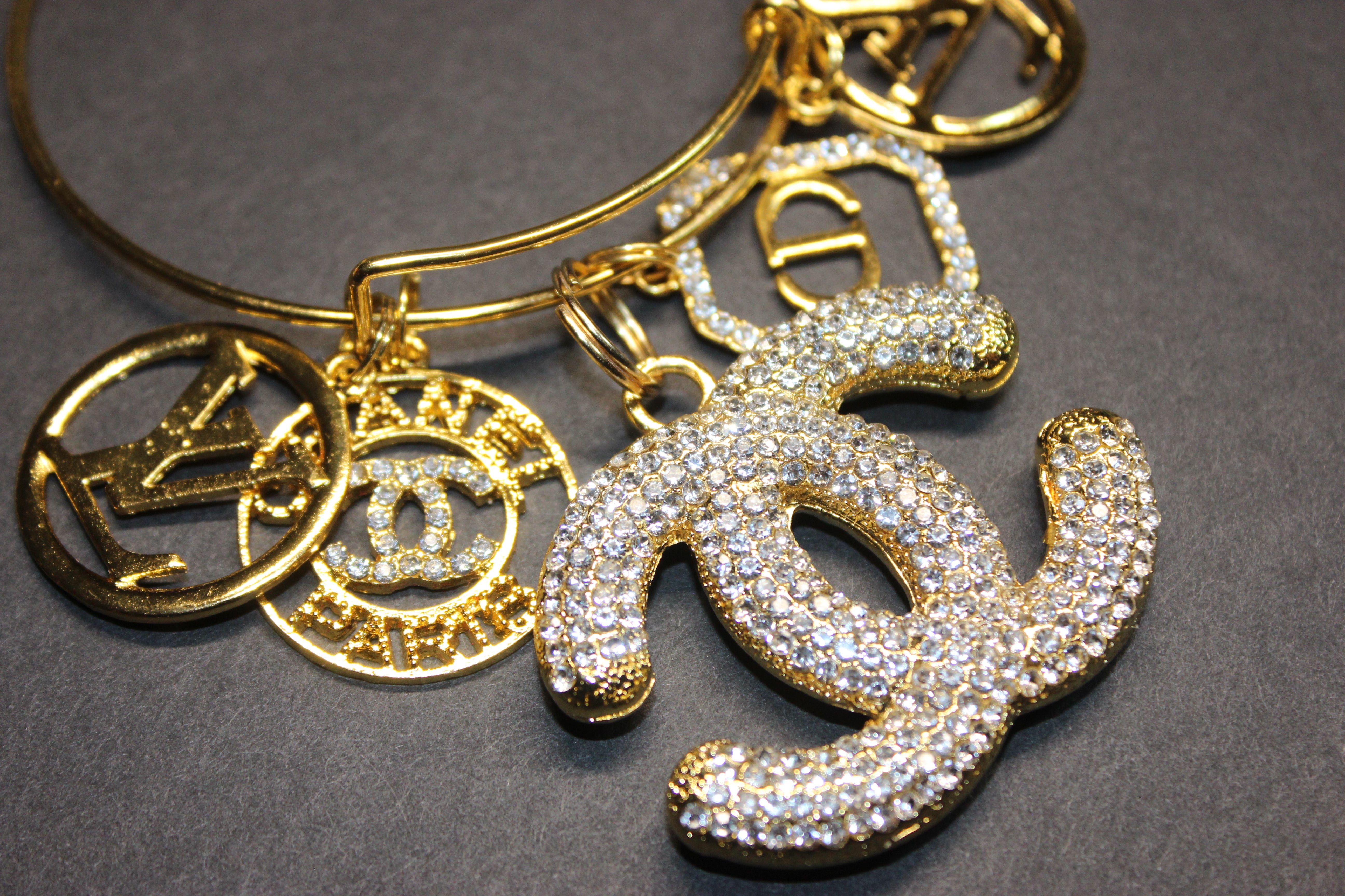 5 Charm Gold Bangle Bracelet