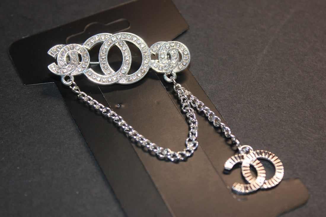 Silver Rhinestone Chain Brooch Pin
