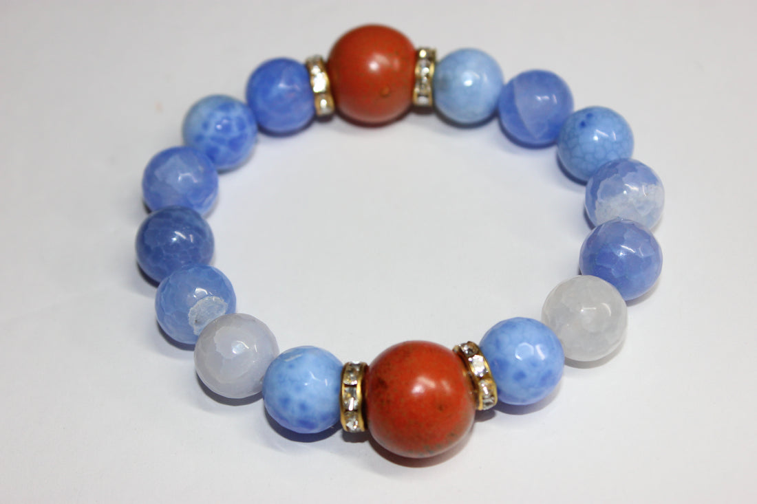 Shades Of Blue & Orange Beaded Bracelet Set In Gold