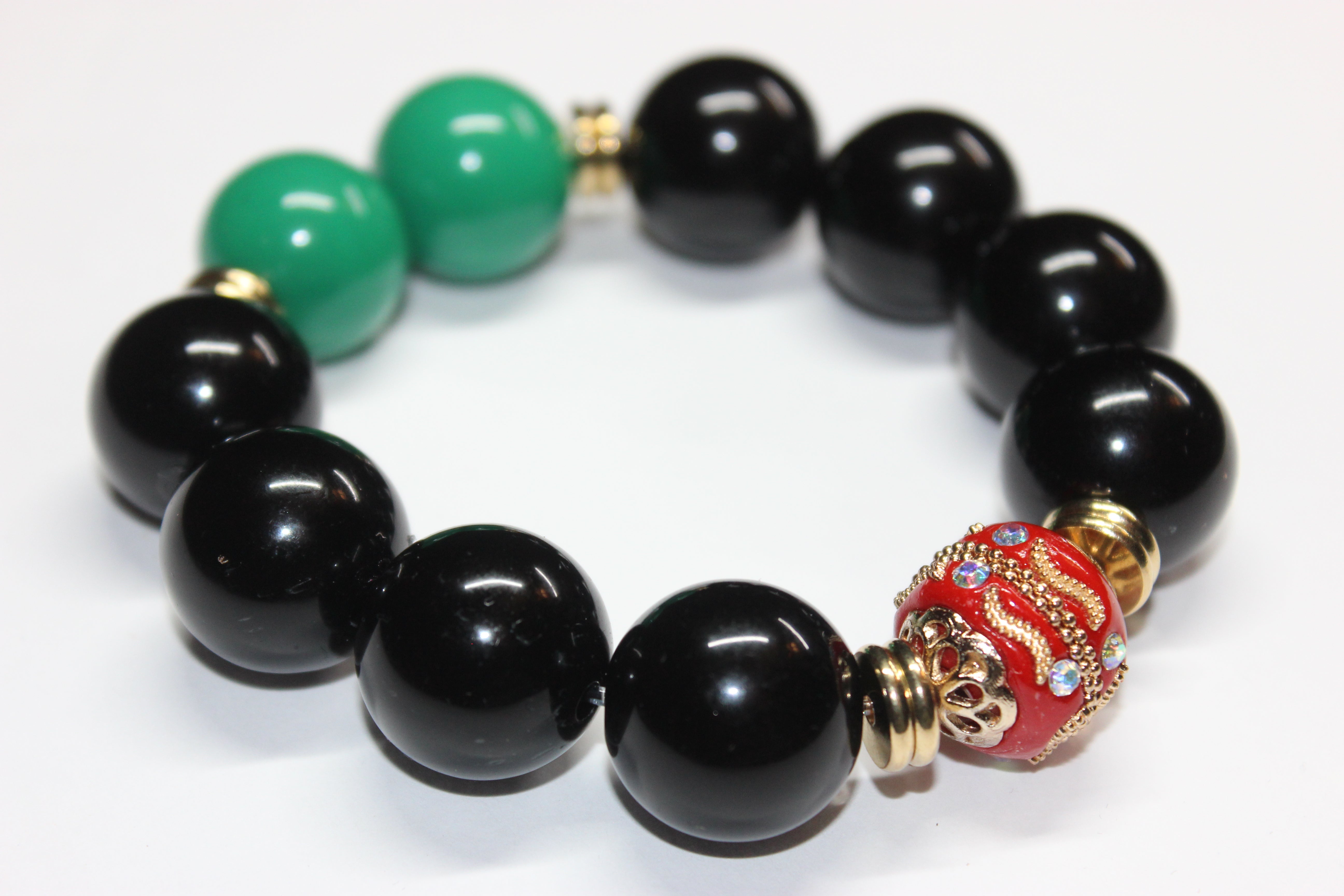 CBC Exclusive Large Beaded Bracelet- Black/Red/Green/Gold