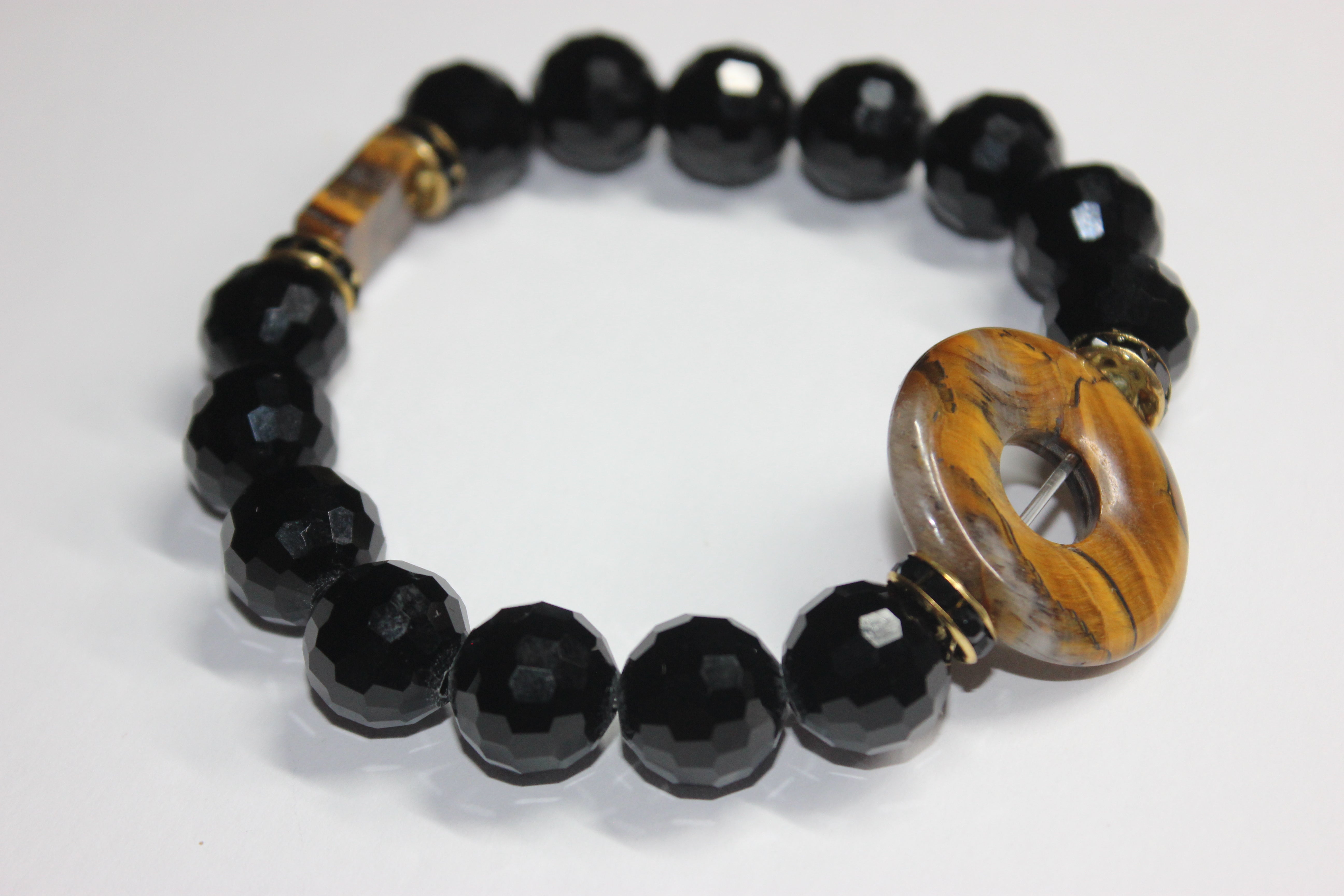 Black Ice with Tiger Eye Gemstone Beaded Bracelet