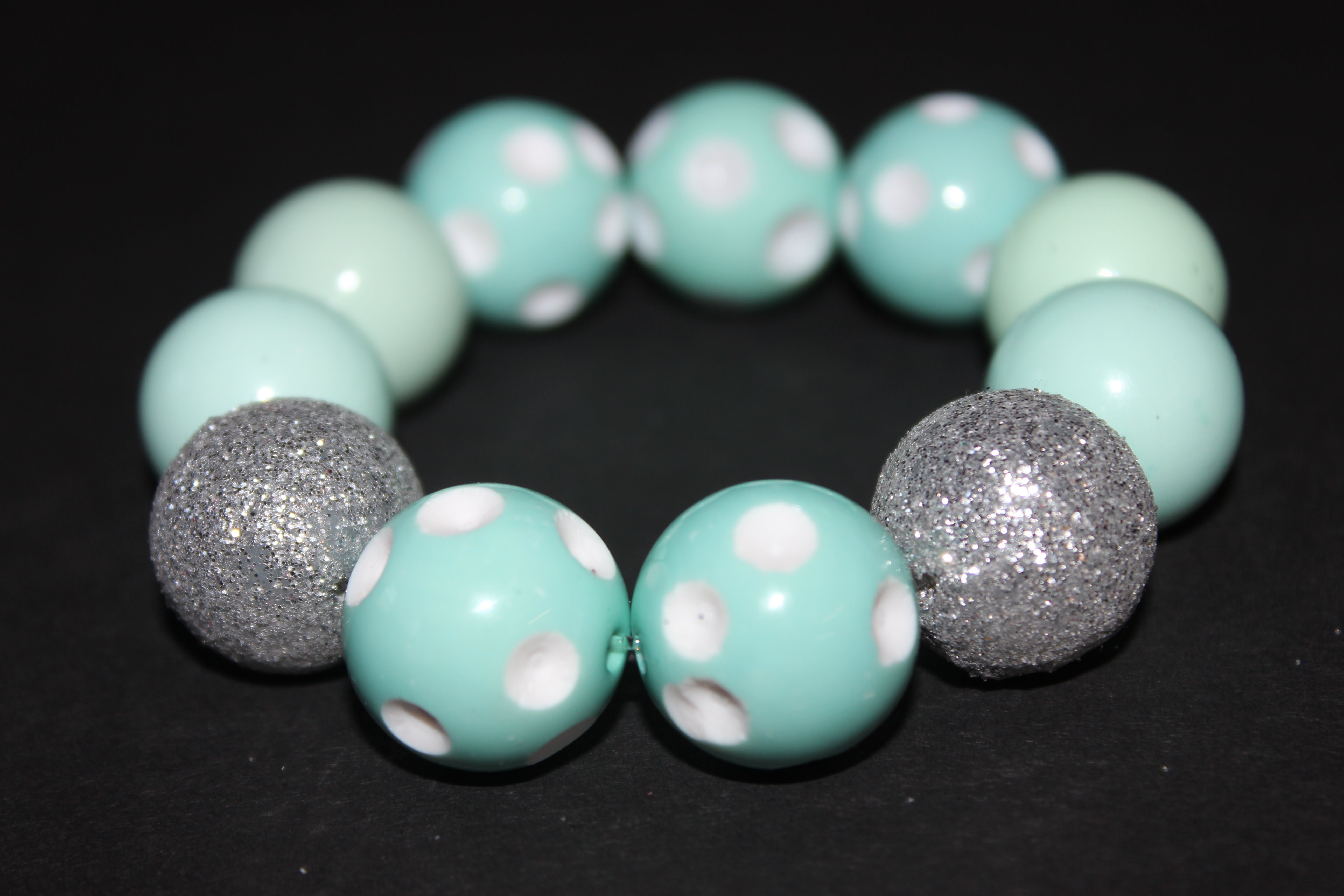 Seafoam/White with Silver Glitter Large Beaded Bracelet