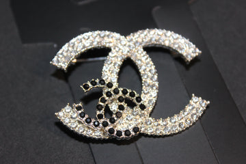 Rhinestone Silver w/ Black Brooch Pin