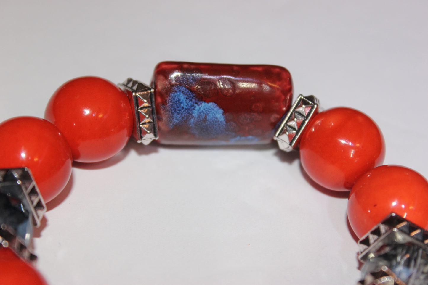Shades Of Orange & Blue Gemstone Beaded Bracelet