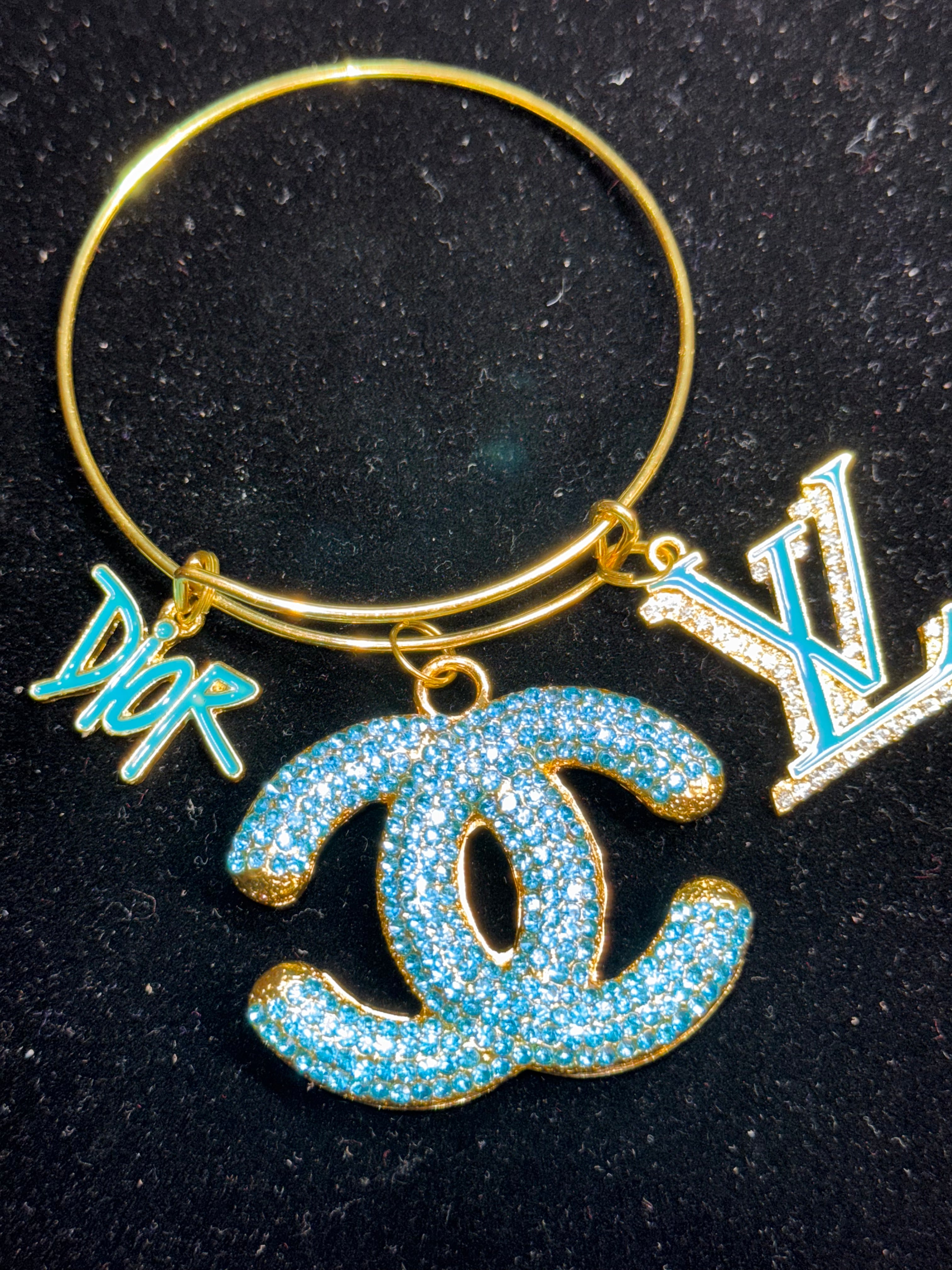 Turquoise/Aquamarine & Gold Charm Bangle